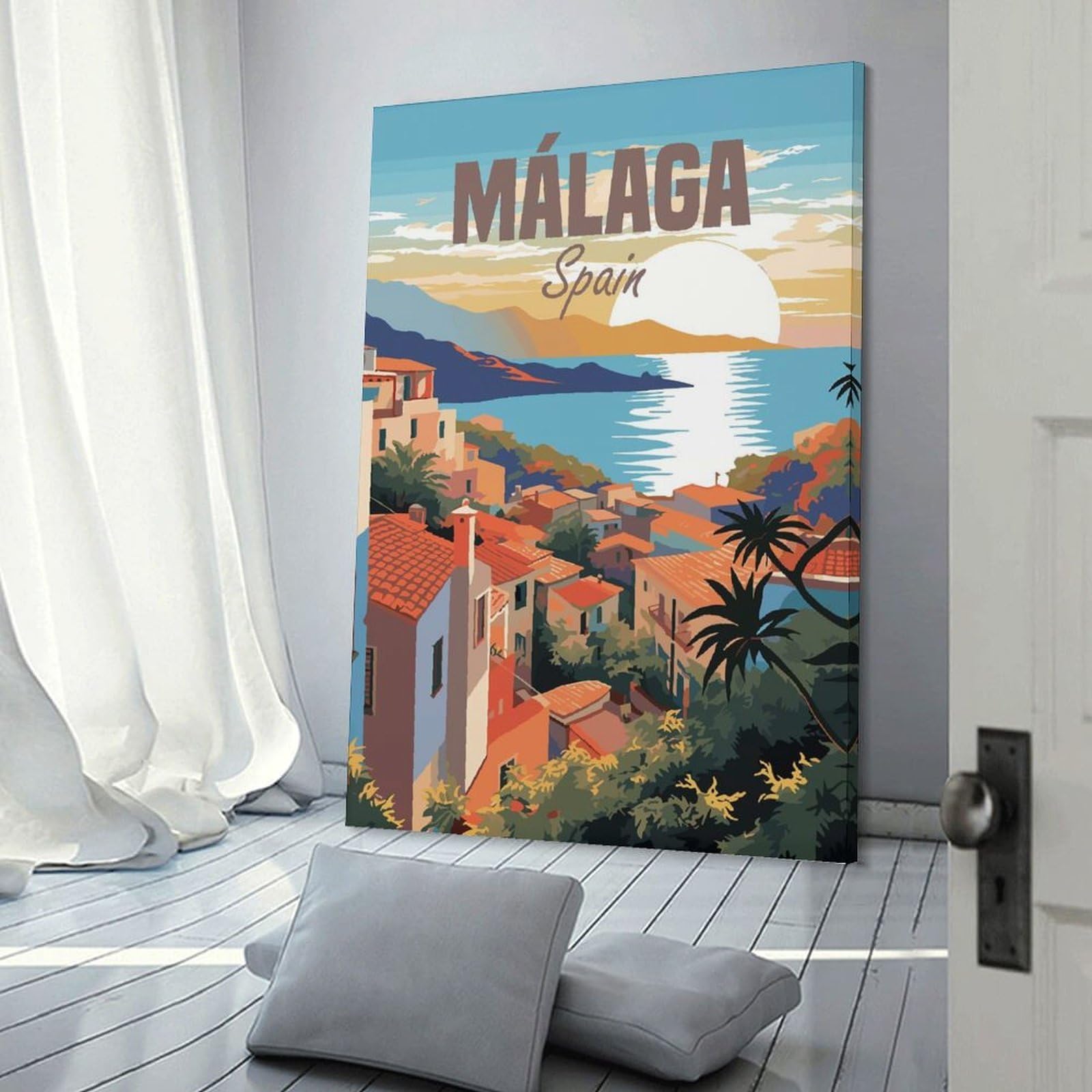 Junmoney Spain Malaga Travel Canvas Wall Picture 20x30inch(50x75cm), for Picture Wall Styling in Lounge Or Bedroom, Decorative Artwork with Flexible Styling