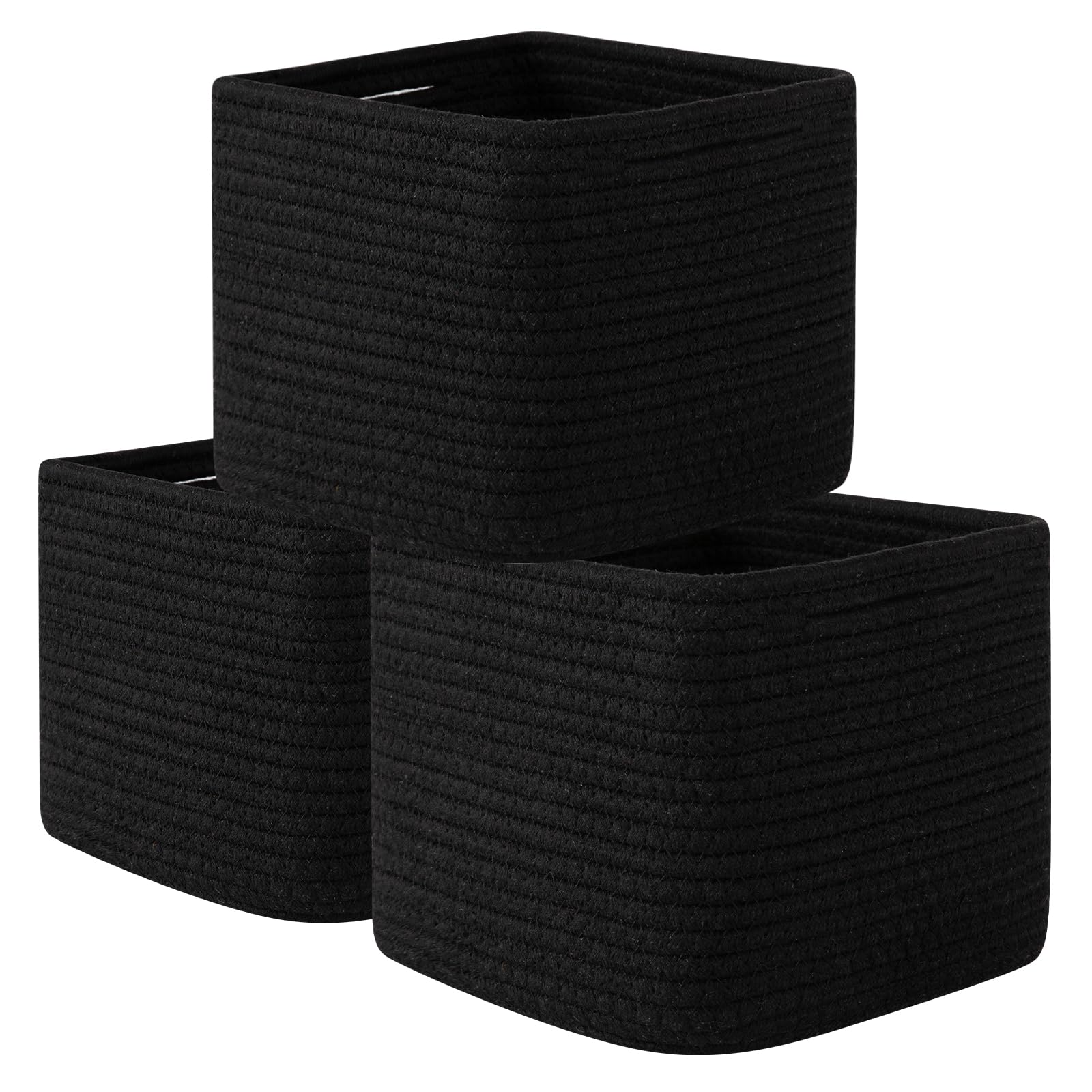 OIAHOMY 9”x9”x7” Storage Cubes, Cotton Rope Woven Baskets for Organizing, Cube Storage Bin, Small Gift Basket for Shelf, 3-Pack, Black