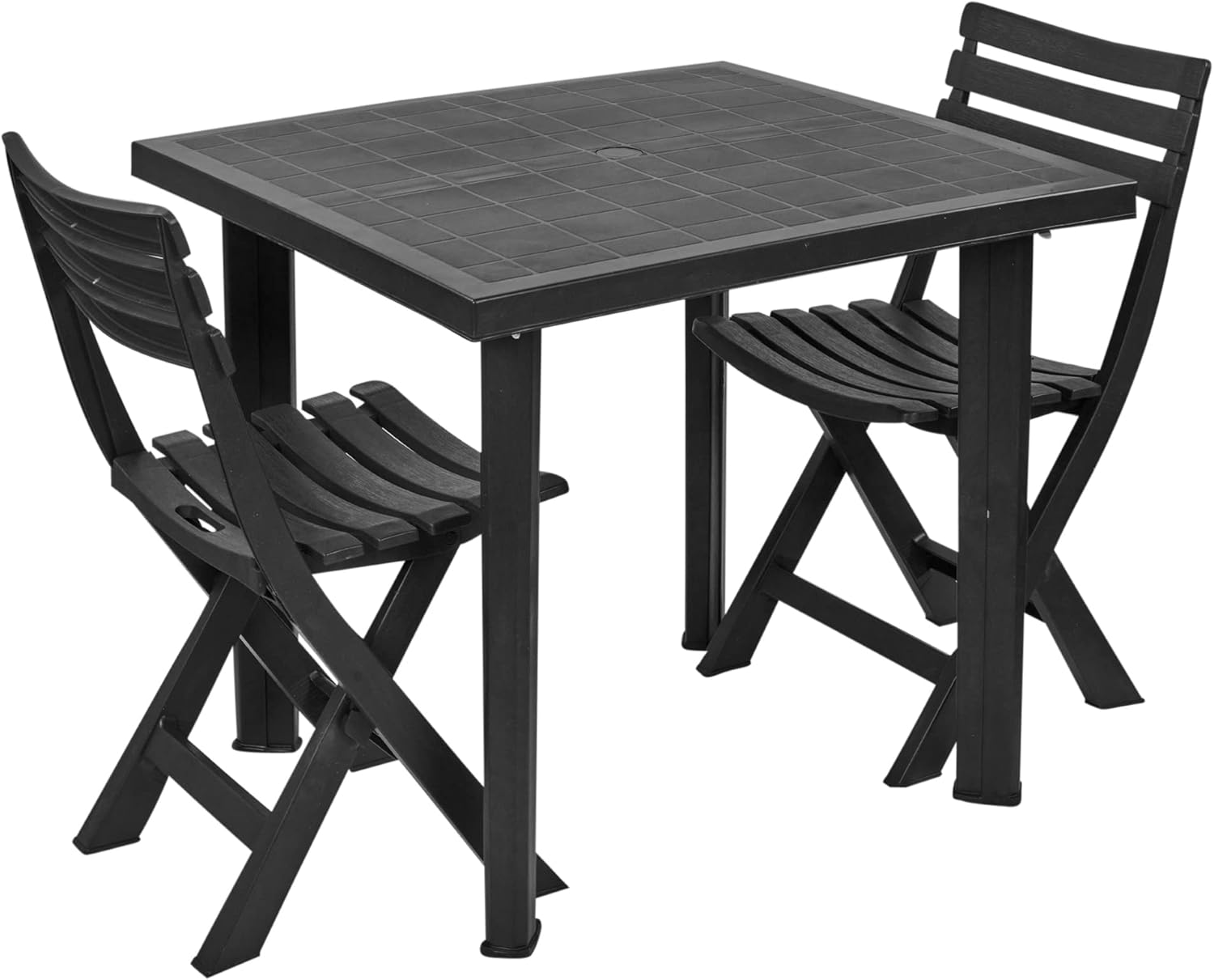 Large Black Square Garden Plastic Table & Chairs Patio Deck Side Snack