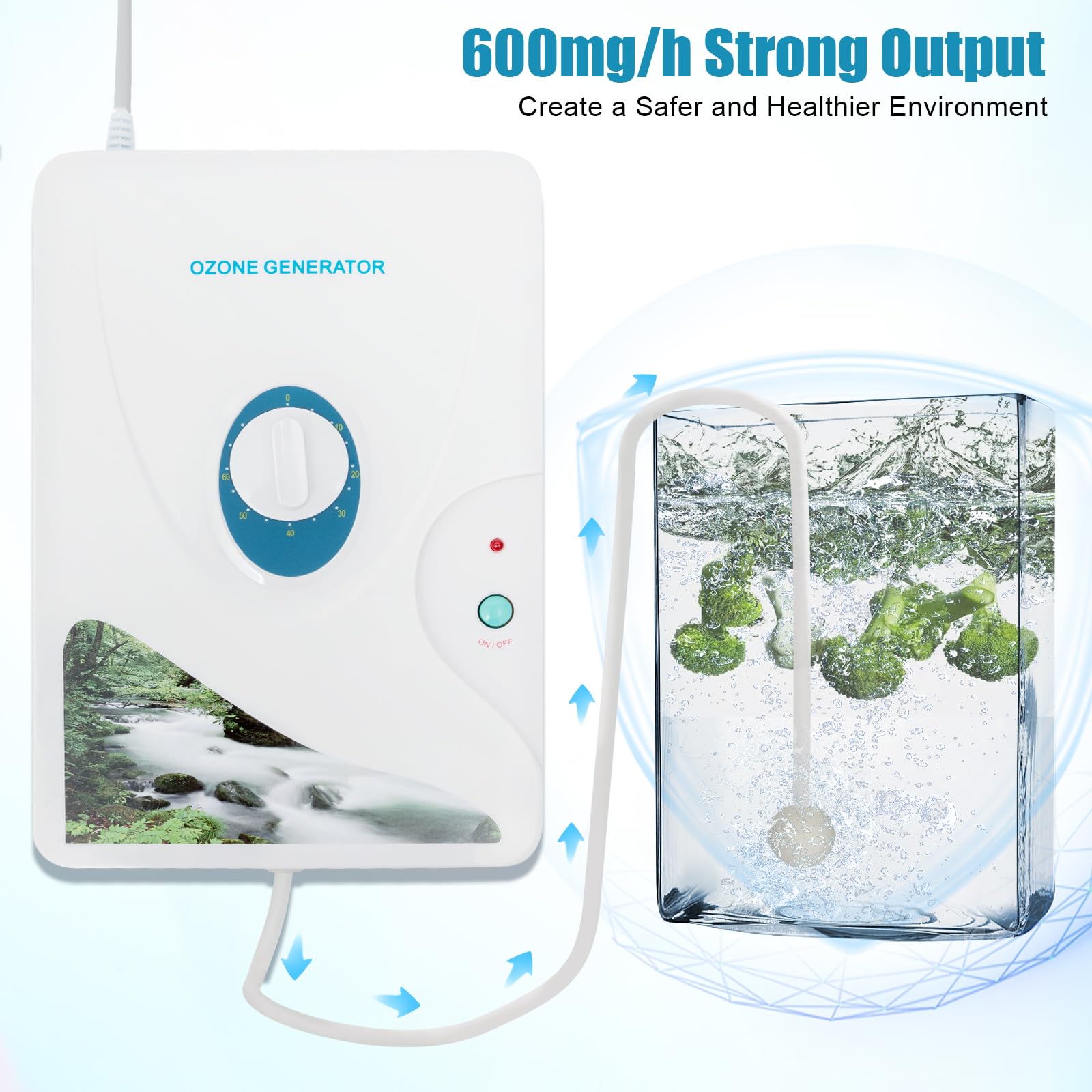 Purificador de aire de, eliminador de olores, generador de ozono, para desodorización de carne, frutas y verduras, desinfección de 600 mg/h, dispositivo de ozono para habitaciones, coches, mascotas