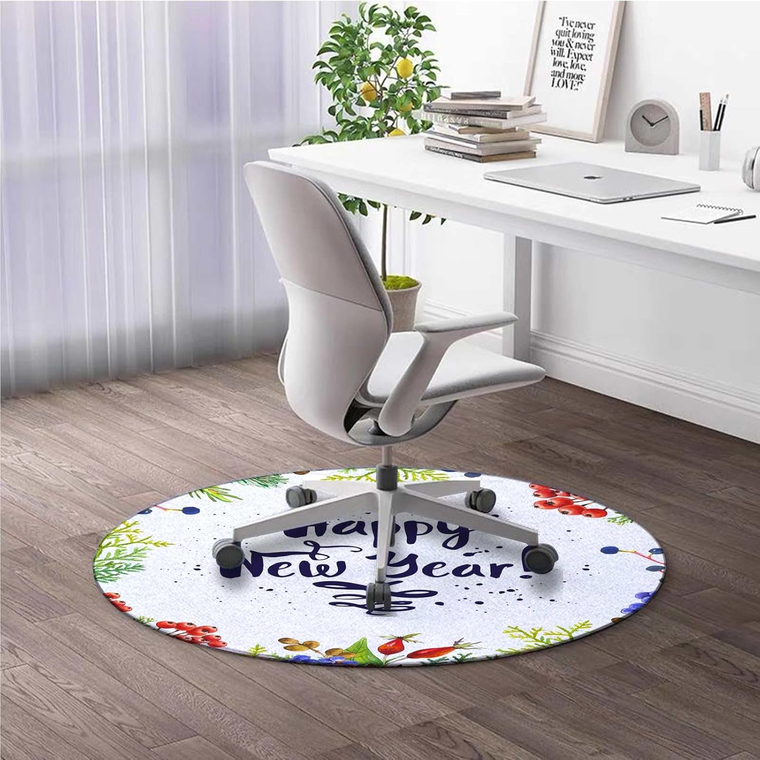 Round Office Chair Mat New Year Office Rugs for Rolling