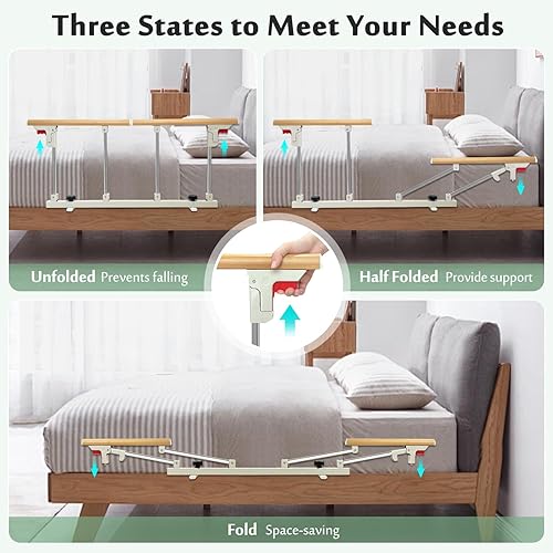 Miniatura 3 de Mybow Rieles de protección de cama para adultos mayores, rieles laterales de seguridad para personas mayores, asistencia de cama, mango plegable