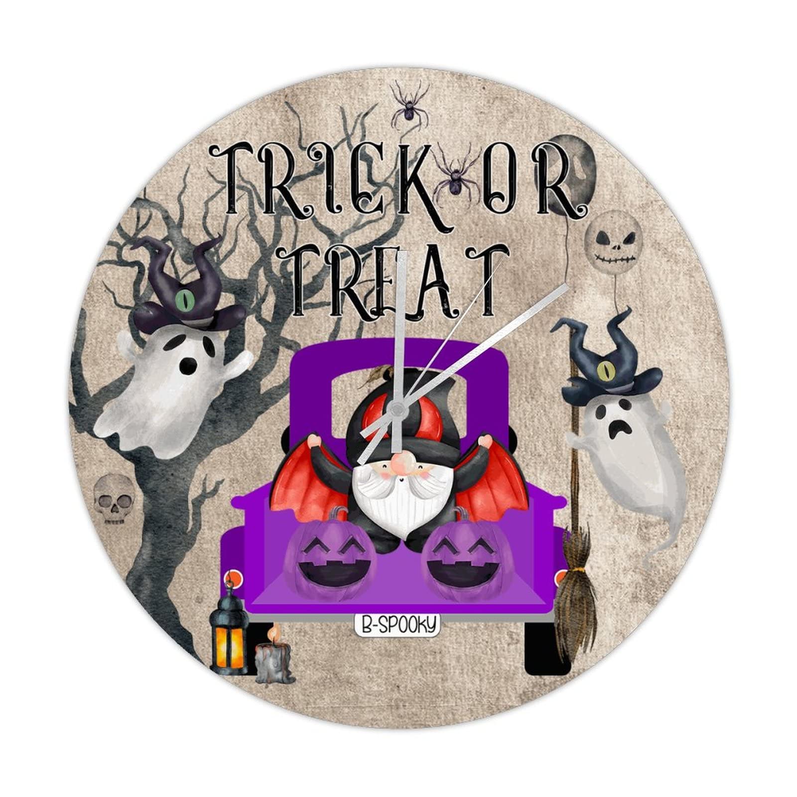 Horloge ronde en bois Halloween Trick or Treat 38 cm pour decoration cuisine retro