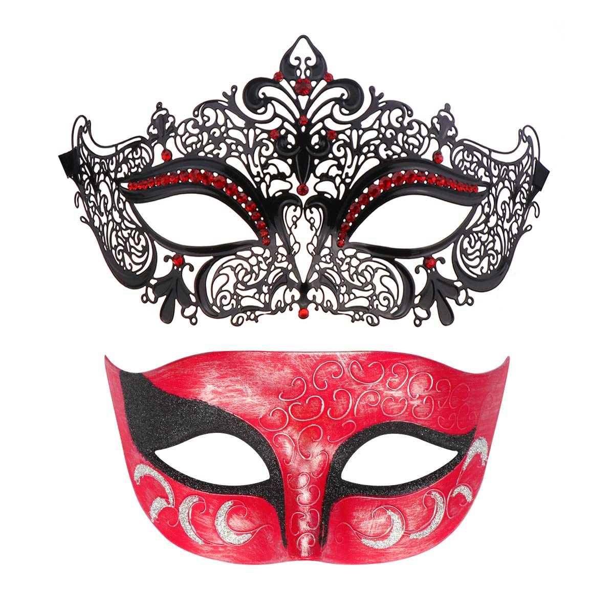 Paar Masken Metall & Spitze - Venezianische Karneval Masken Für Halloween & Cosplay | Verstellbar & Leicht | 2 Stück Set