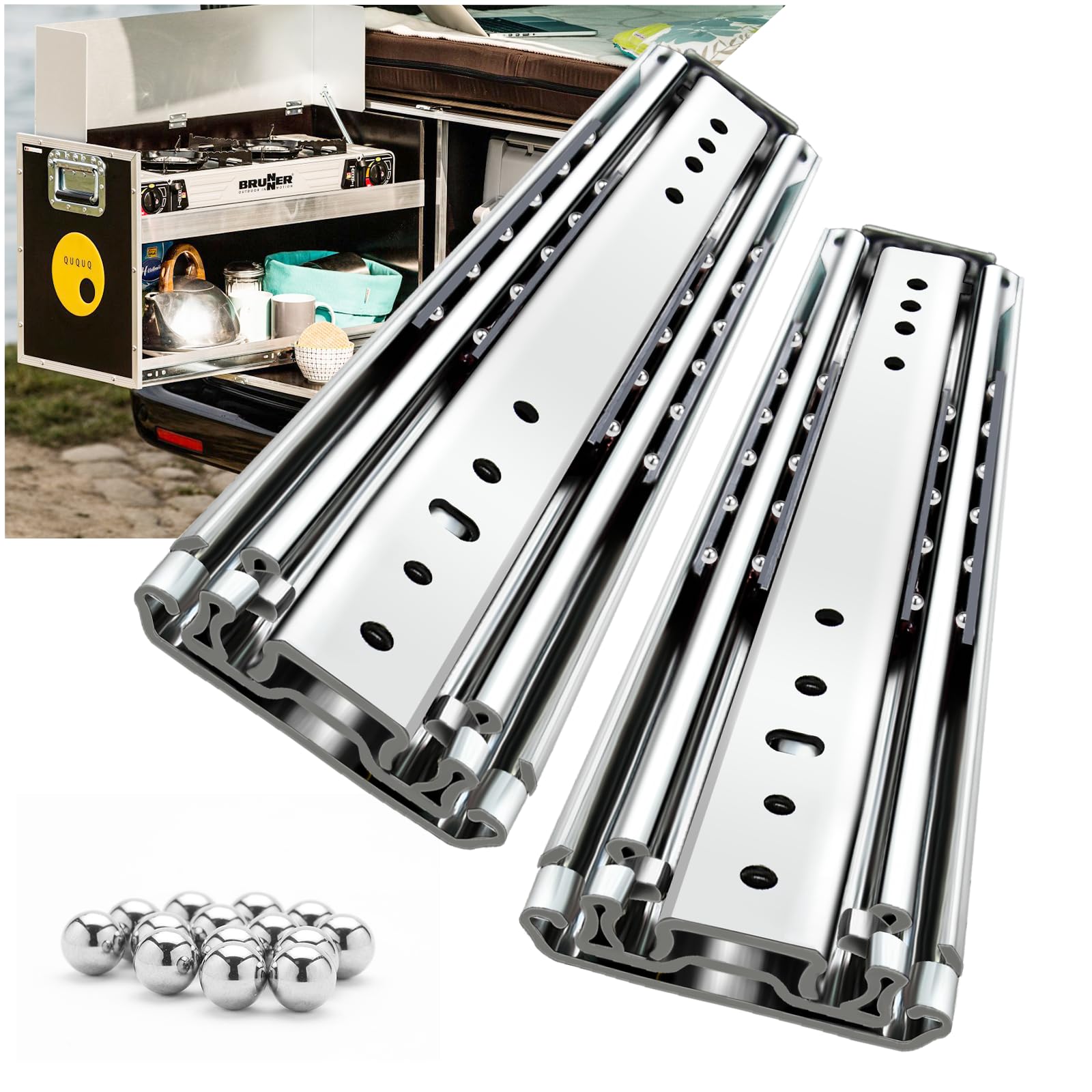 REGUDA Heavy Duty Drawer Slides Full Extension Locking Runners with Lock 16 18 20 22 24 26 28 30 32 34 36 38 40 Inch Side Mount Ball Bearing Rails 500 Lb (Load:500 lb (No Lock) -W:76mm, 22 inch)