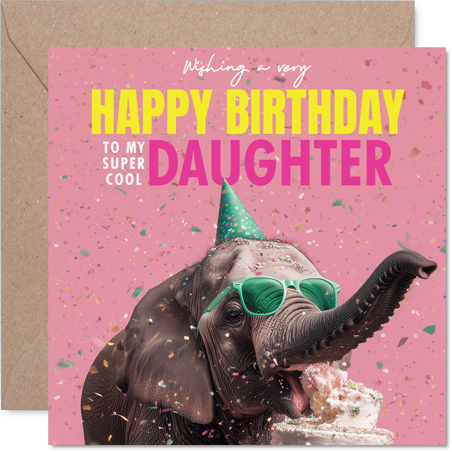 Daughter Birthday Card - Elephantastic Birthday - Happy Birthday Card for Daughter from Dad Mum, 145mm funny elephant Bday Greeting Cards