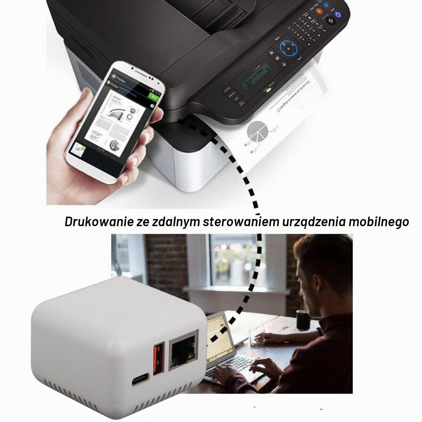 Bezprzewodowy Serwer Drukujący, Serwer Drukowania Sieci USB 2.0, Serwer Skarb Saża 5 V, Bezprzewodowy Serwer Drukujący dla Androida dla 3,4 100–240V (wtyczka UE)