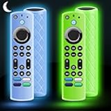 (2Pcs) Silicone Remote Cover Glow in The Dark for Firetv 4K Max (2nd)/Insignia/Pioneer/Omni (QLED) Series with Lanyard, Lightweight Anti-Slip Shockproof(Glow Green&Glow Blue)