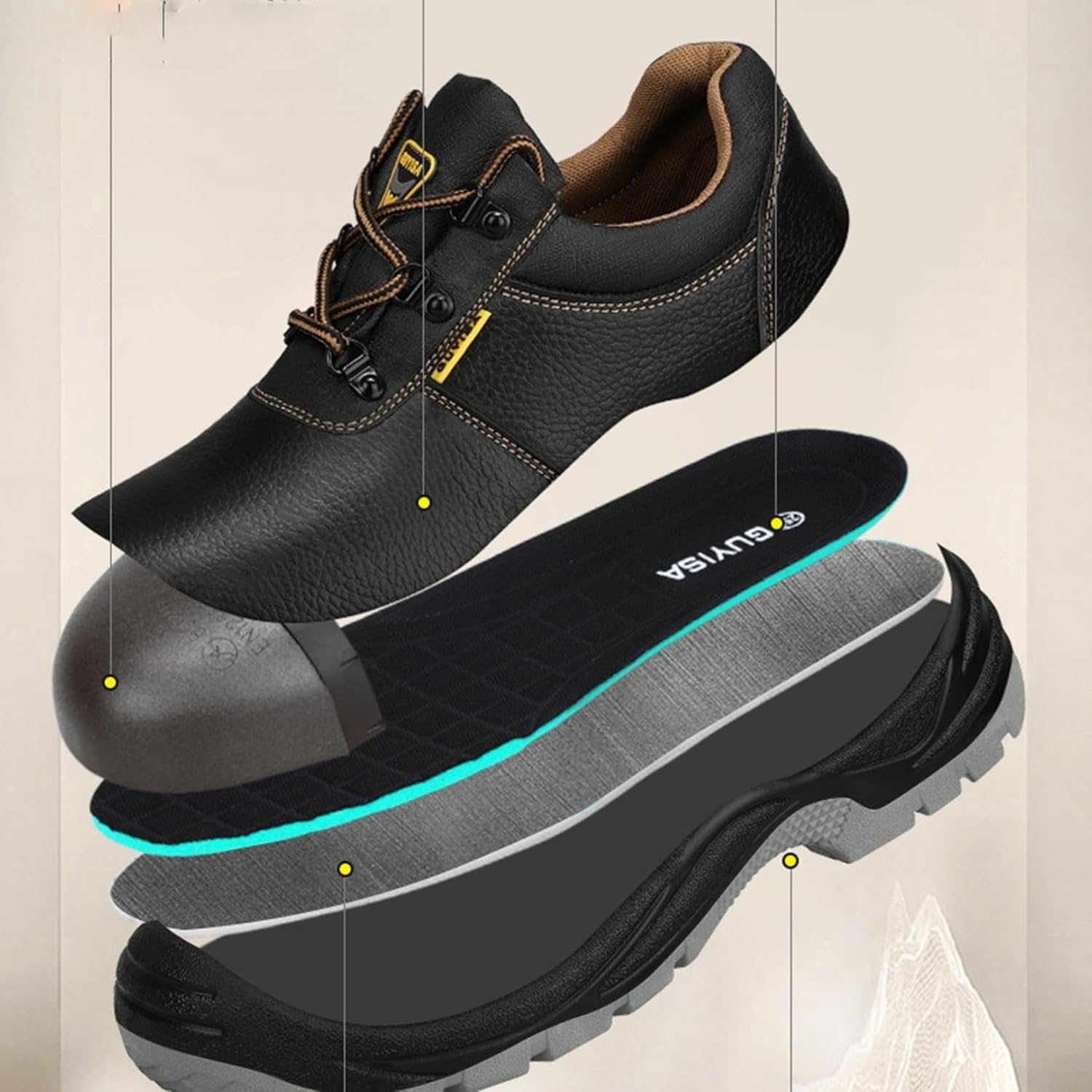 [Muluso] 安全靴 セーフティシューズ 軽量 ワークシューズ メンズ 本革 防水 スチールつま先 釘踏み抜き防止 防滑 耐摩耗