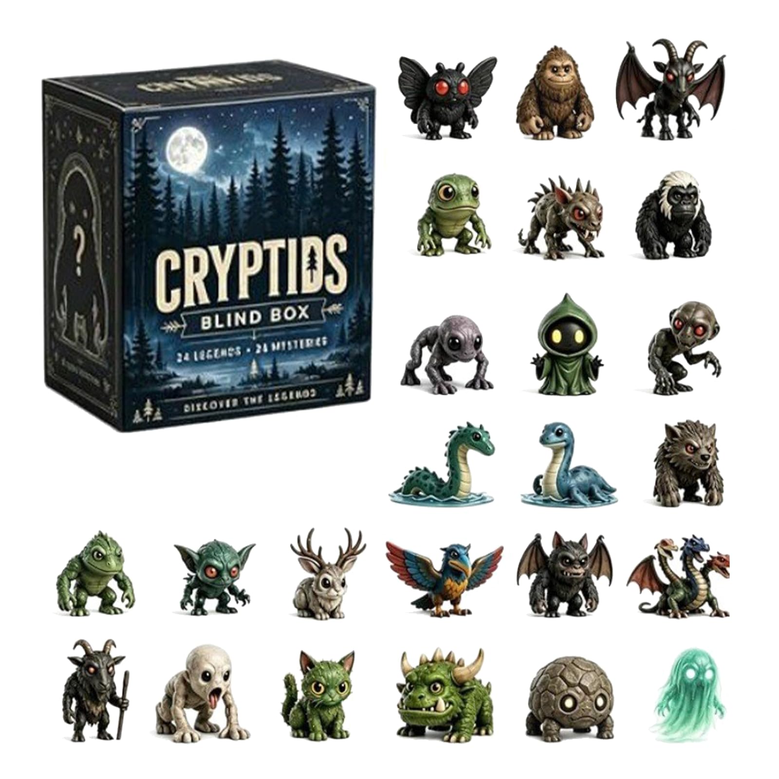 North American Cryptids Blind Box 24 Legends, 24 Mysteries, 2026 Cryptid Advent Calendars, 24 Days Christmas Countdown Calendar with 24pcs 2D Acrylic Paranormal Ornaments, Gifts for Cryptid Fans，1