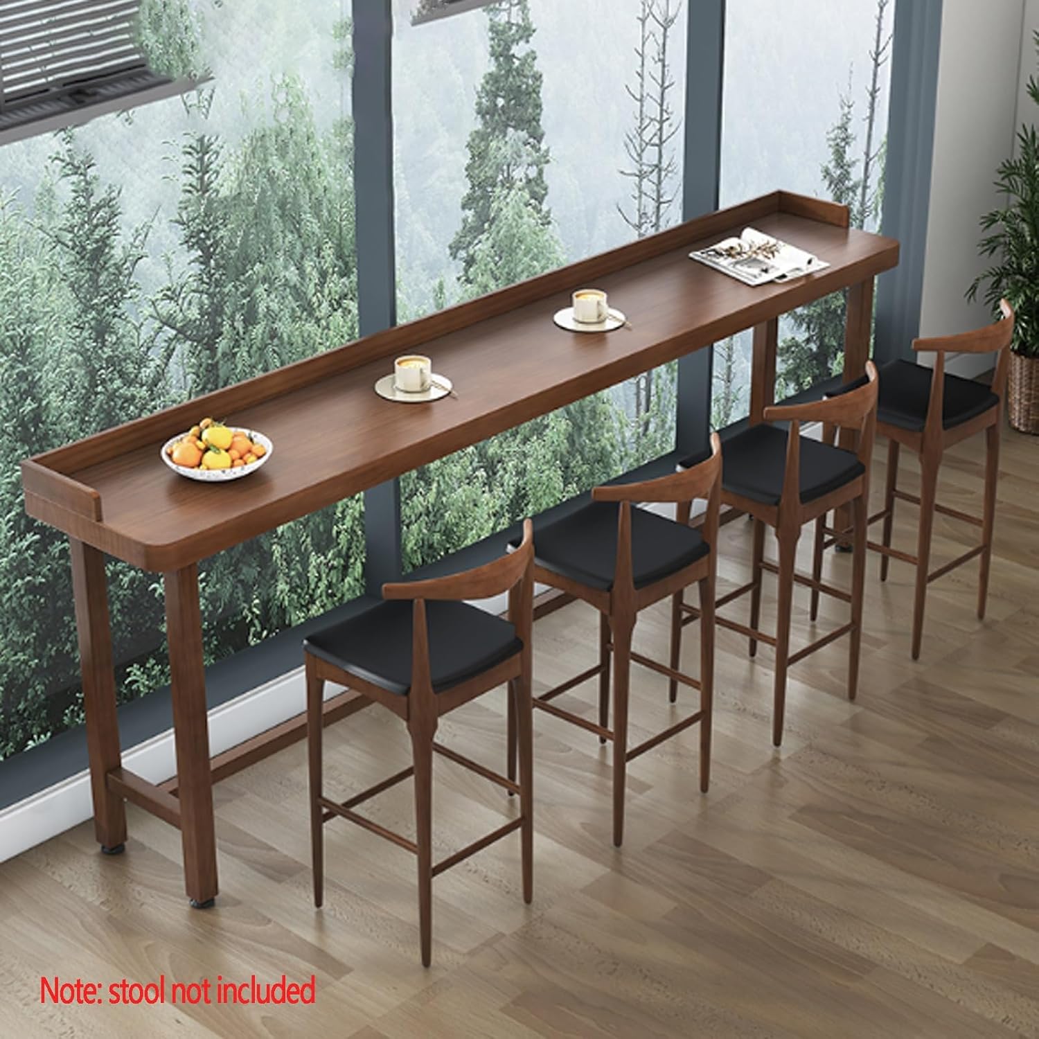 Live Edge Rectangle Kitchen Table – Industrial Counter Height Dining Table with Fence, Pine Top & Solid Wood Base, Narrow Pub Patio Bar Table for Kitchen & Patio, No Stools Includ