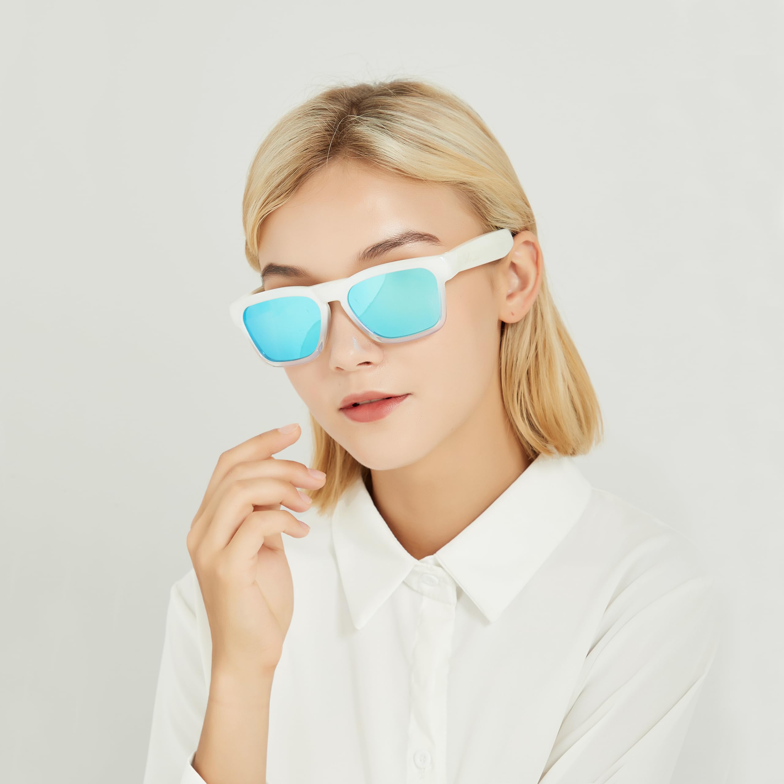 OhO sunshine Audio Sunglasses,Voice Control, Open Ear Style Listen Music and Calls with Volumn UP and Down, Bluetooth 5.2 Smart Glasses IP44 Waterproof Feature for Outdoor Sports