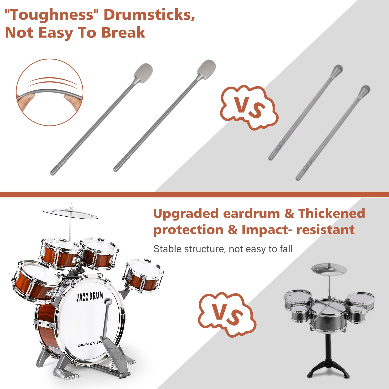 Batteria per Bambini, Set Batteria Jazz Strumento Musicale 5 Tamburi con Sgabello, Toddler Drum Set Musicale Percussione Giocattolo Regalo per Bambini 3 4 5 Ragazzi e Ragazze