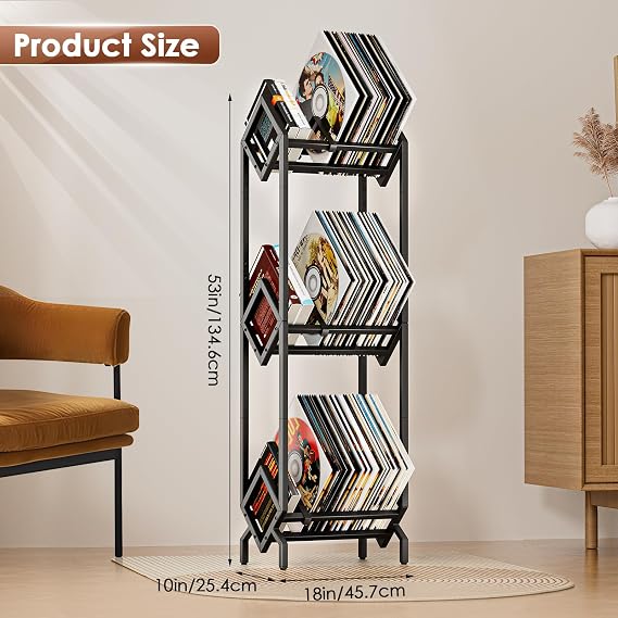 Vinyl Record Storage Holder CD Rack 12 inches Album Holder Metal CD Display Stand Holds up to 240-280 LP, Book and Record Album Storage and Organizer,Easy to Assemble