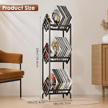 Vinyl Record Storage Holder CD Rack 12 inches Album Holder Metal CD Display Stand Holds up to 240-280 LP, Book and Record Album Storage and Organizer,Easy to Assemble
