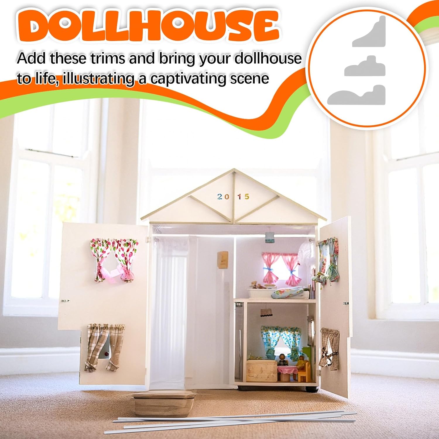 24 Pcs Miniature Dollhouse Trim Dollhouse Accessories 3 Styles on 1: 12 Scale 16'' Long Wooden Trims Finishing Corner (Mixed)