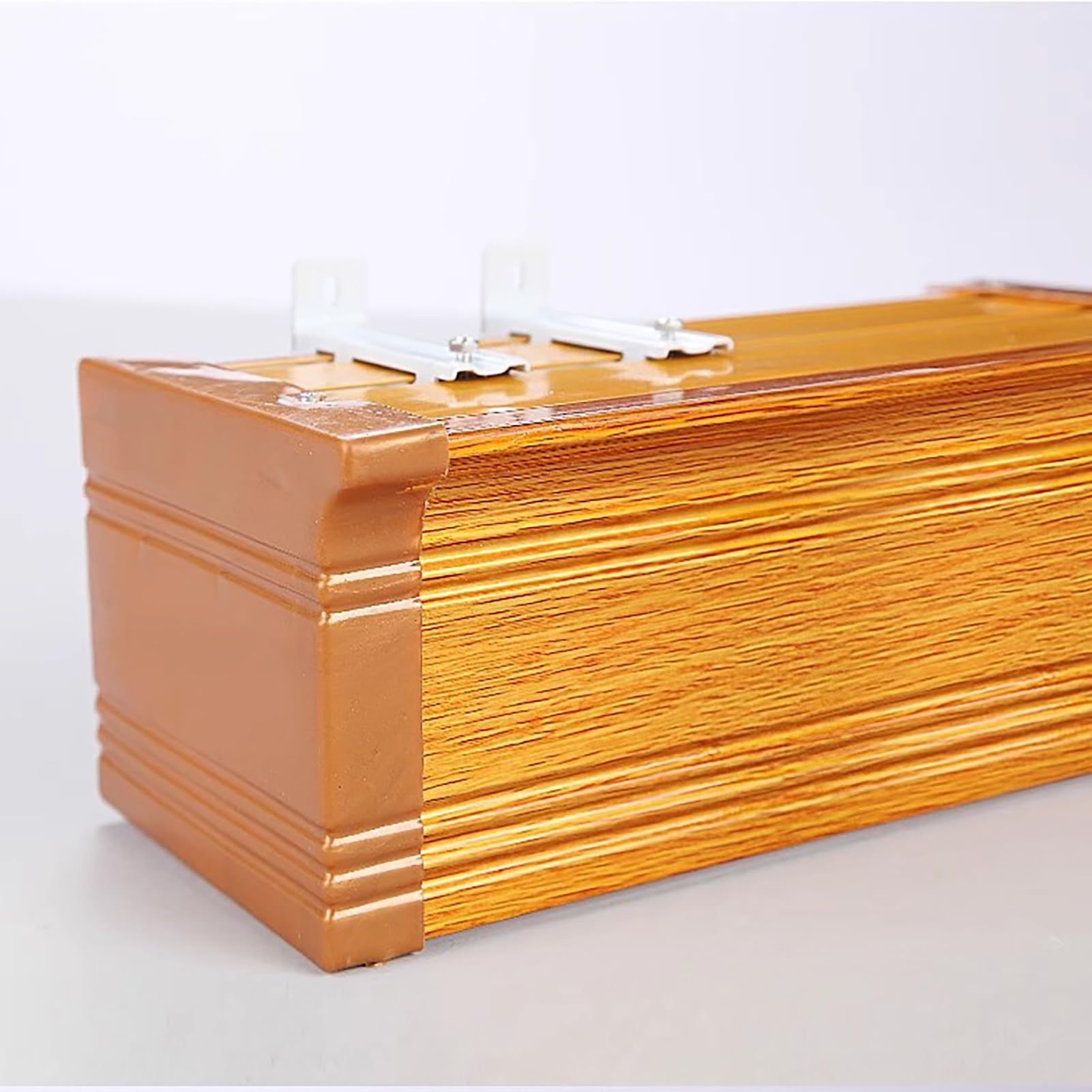 Kunovo Curtain Pelmet Gold Wood Grain Curtain Cassette Box Aluminum, Curtain Pelmet Baffle Double Rail Integrated, Splicable Curtain Box Valance Window Cornice(Wall Mount,7m/23ft)