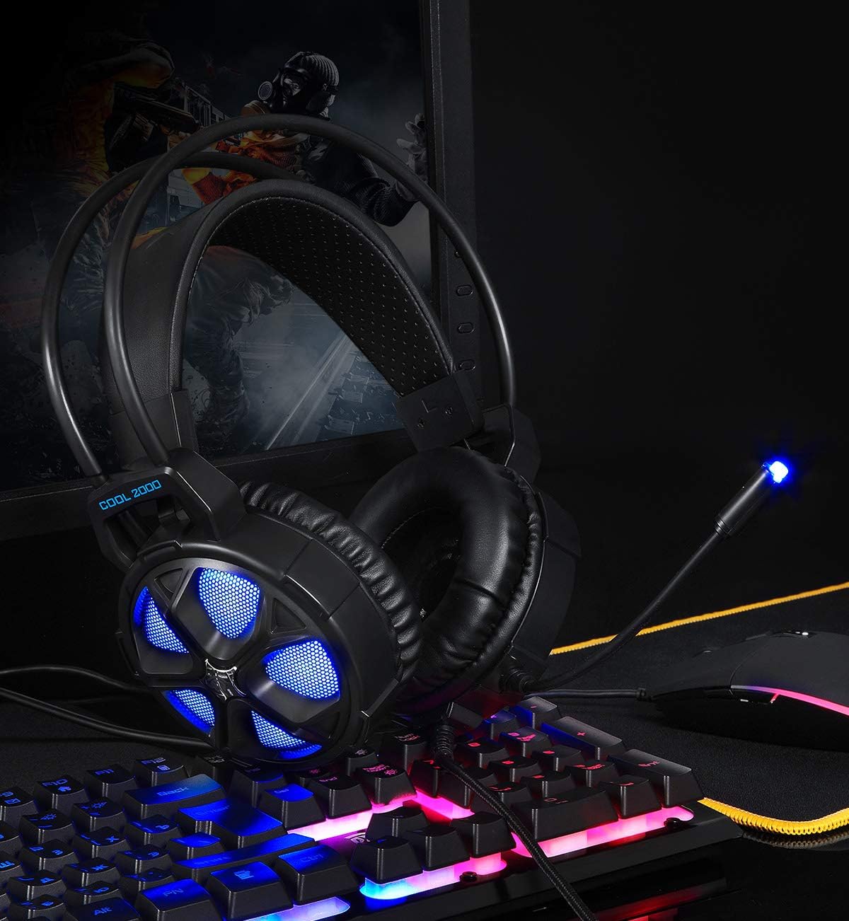 EasySMX Comfortable LED 3.5mm Stereo Gaming Headset for PS4 Xbox One, with LED Lighting Over-Ear Headphone Headset Headband with Mic for PC Computer