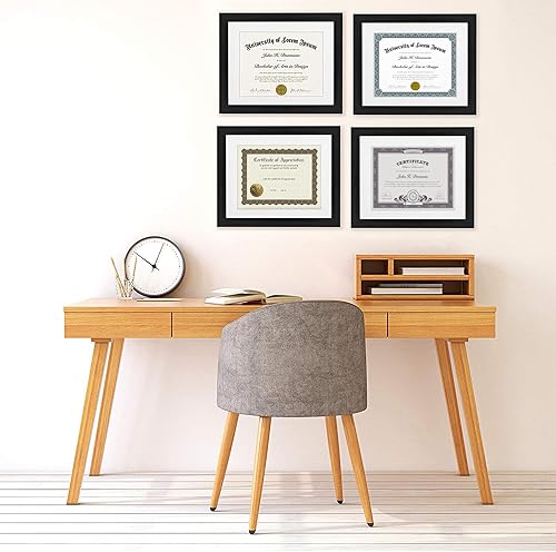 Miniatura 4 de Americanflat Marcos de diploma de 11 x 14 pulgadas en color negro  Juego de 4  Muestra diplomas de 8.5 x 11 pulgadas con paspartú o 11 x 14 pulgadas