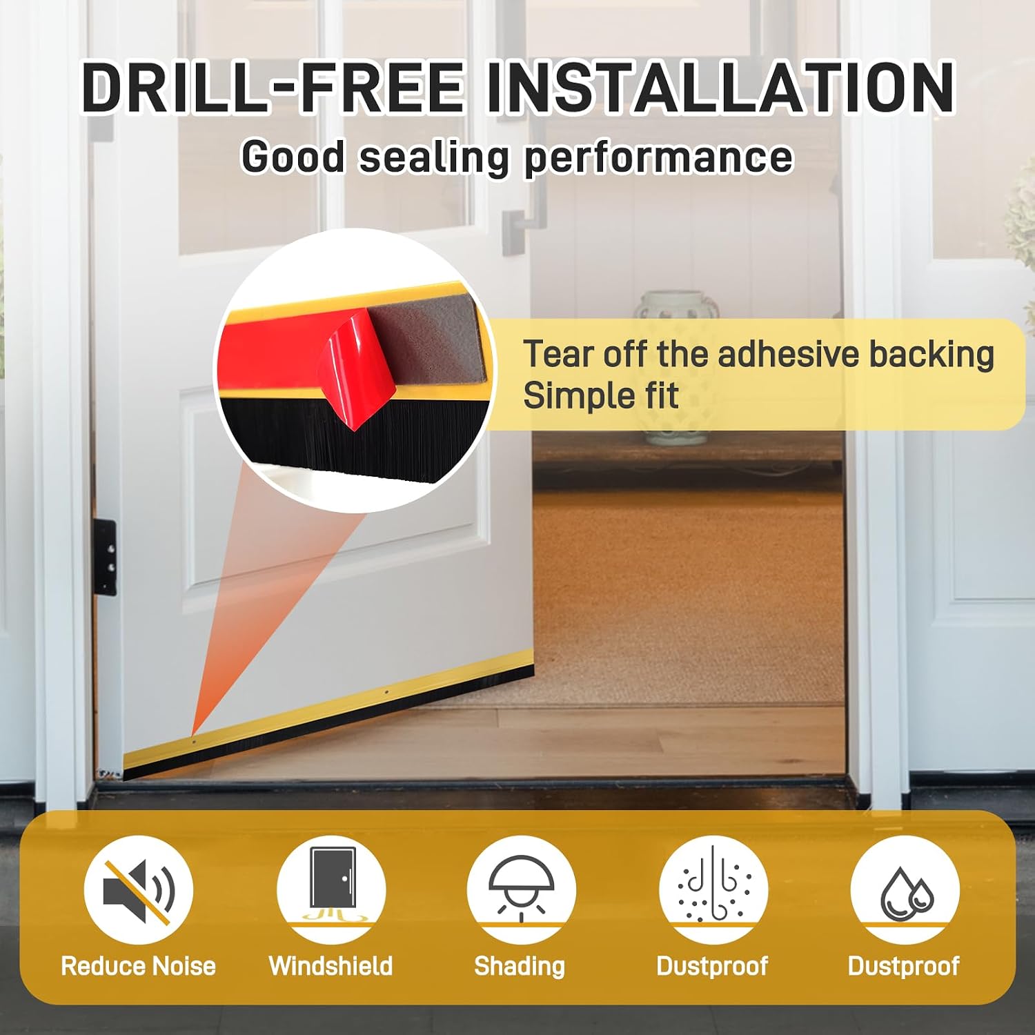 2 Pcs Door Sweep Door Brush Bottom Sweep with H-Shape Aluminum Alloy Base for Home、Industrial，0.8-Inch Door Brush (1.8Inch Wx39.4Inch L),Gold