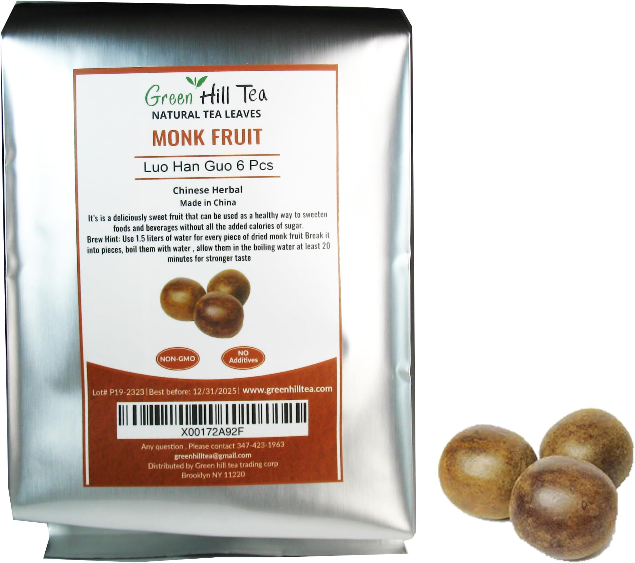 Green Hill Tea Premium Dried Luo Han Guo - Natural Monk Fruit Sweetener - 6 Pieces – Traditional Oriental Sugar Substitute for Drinks and Food 羅漢果 罗汉果