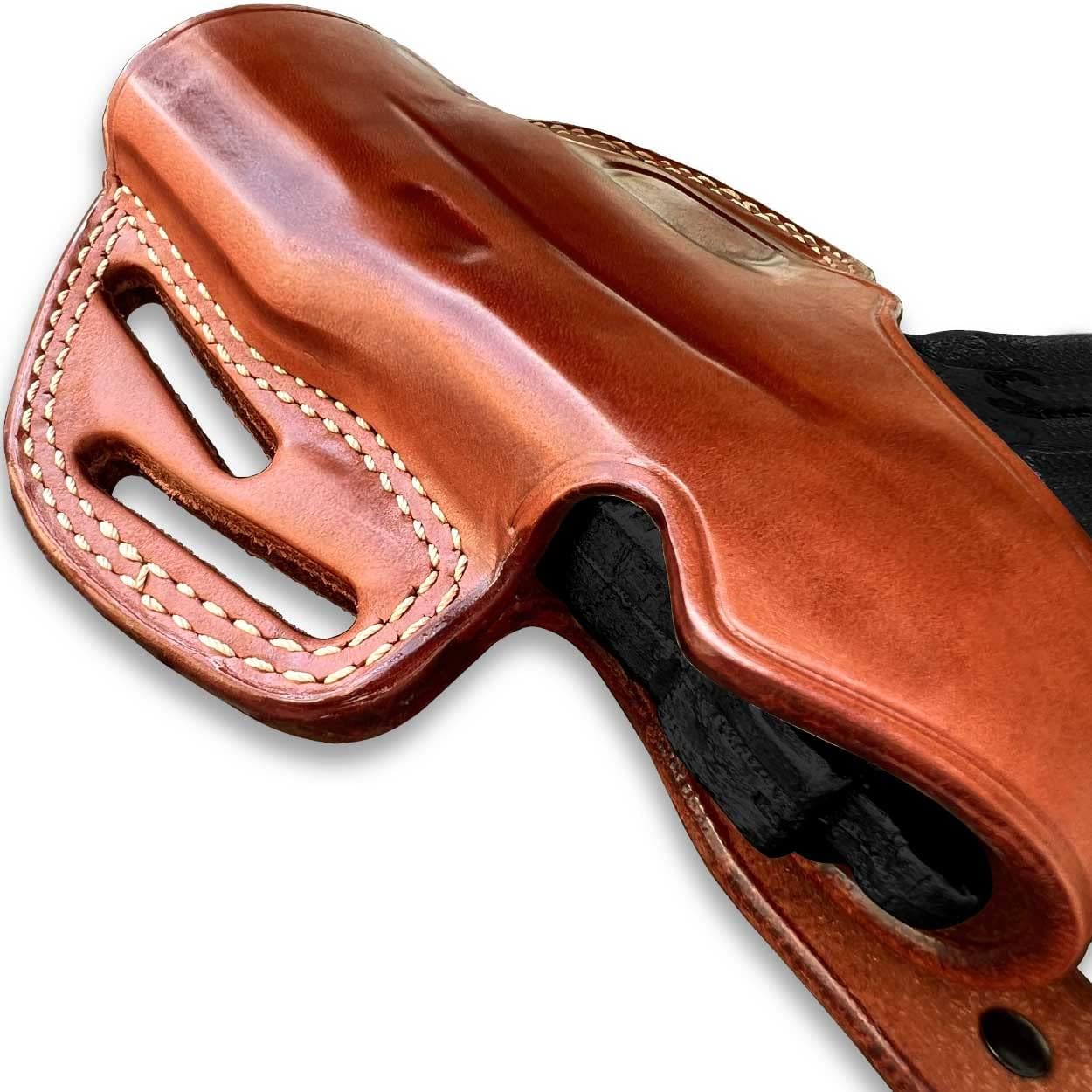 Premium Leather Three Slot Pancake Holster with Thumb Break, Fits XD-Sub Compact 9/40/45 ACP 3" Barrel, Right Hand Draw, Brown Color #1049#