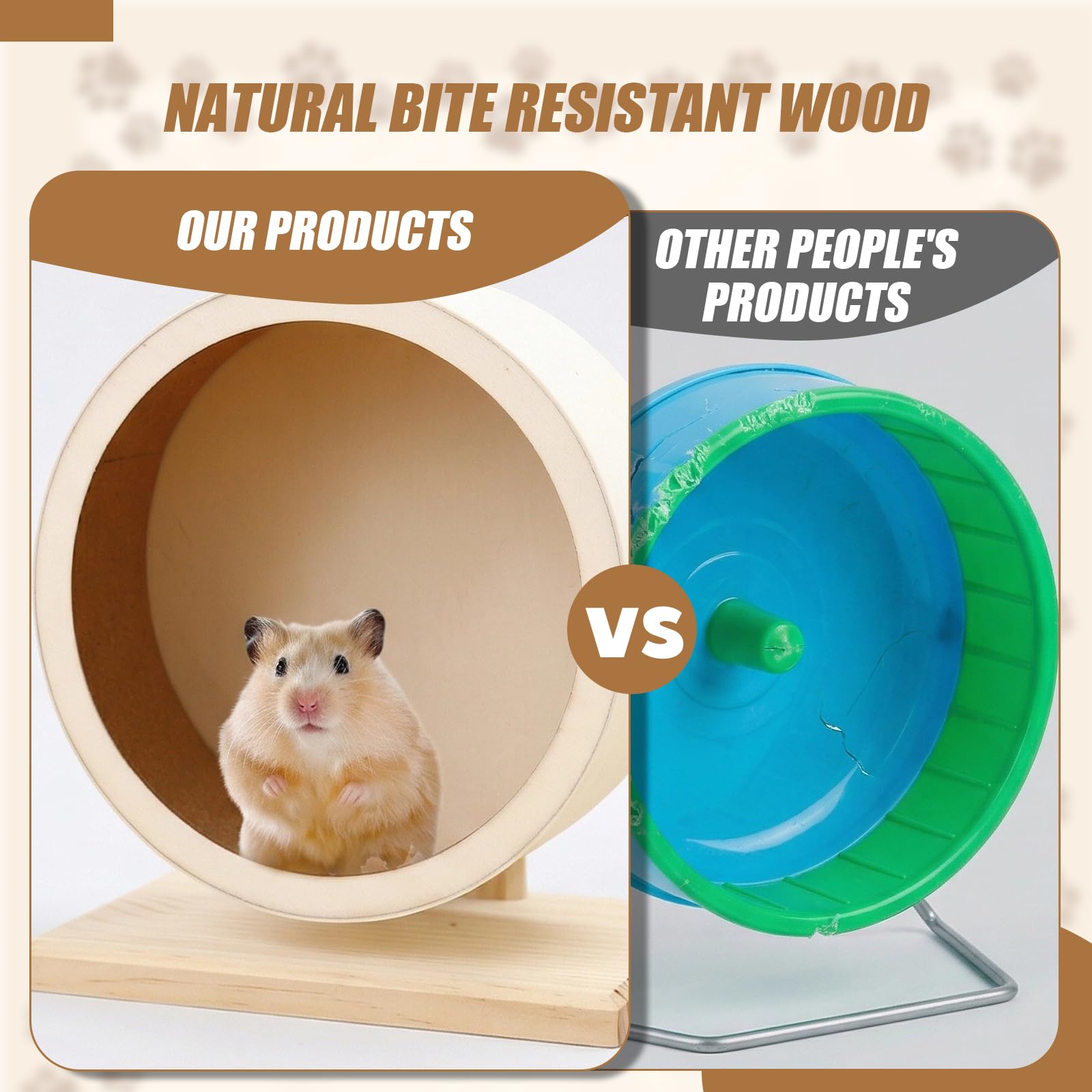Juego de 2 botellas de madera para hámster con soporte, 20 cm, rueda de hámster de madera, botellas de agua de 125 ml, rueda silenciosa con rodamiento de bolas para animales pequeños, hámsters