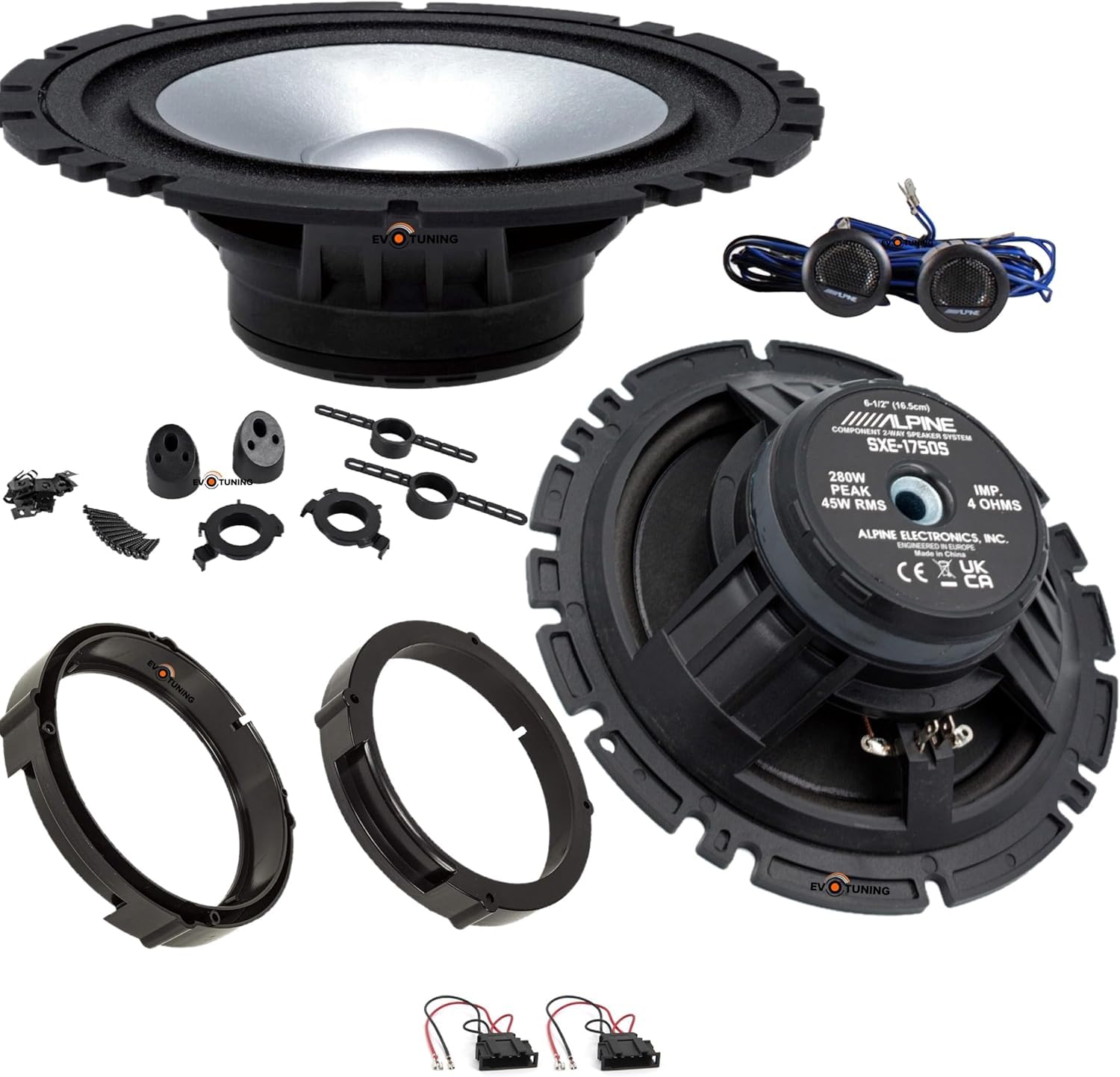 Kit Casse Altoparlanti Alpine Sxe1750S per VW Golf IV dal 1997 al 2004 Anteriori o Posteriori, Set 2 Woofer 165 mm +2 Tweeter +2 Anelli e Cavi Adattatori (no plug and play)