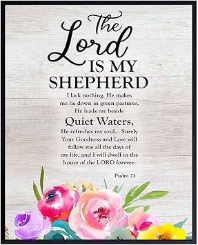 Psalm 23 - The Lord is my Shepherd Wall Art - Christian Inspirational Gifts for Women - Bible Verse Religious Wall Art - Scripture Decor - Church Decorations - God Artwork - Spiritual Decor