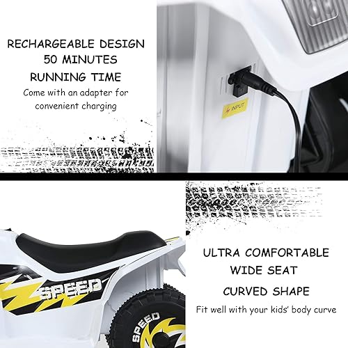 Miniatura 6 de HOMGX - Cuatrimoto para niños, mini cuádruple eléctrico con ruedas antideslizantes, 4 ruedas alimentadas por batería de 6 V para niños con 2