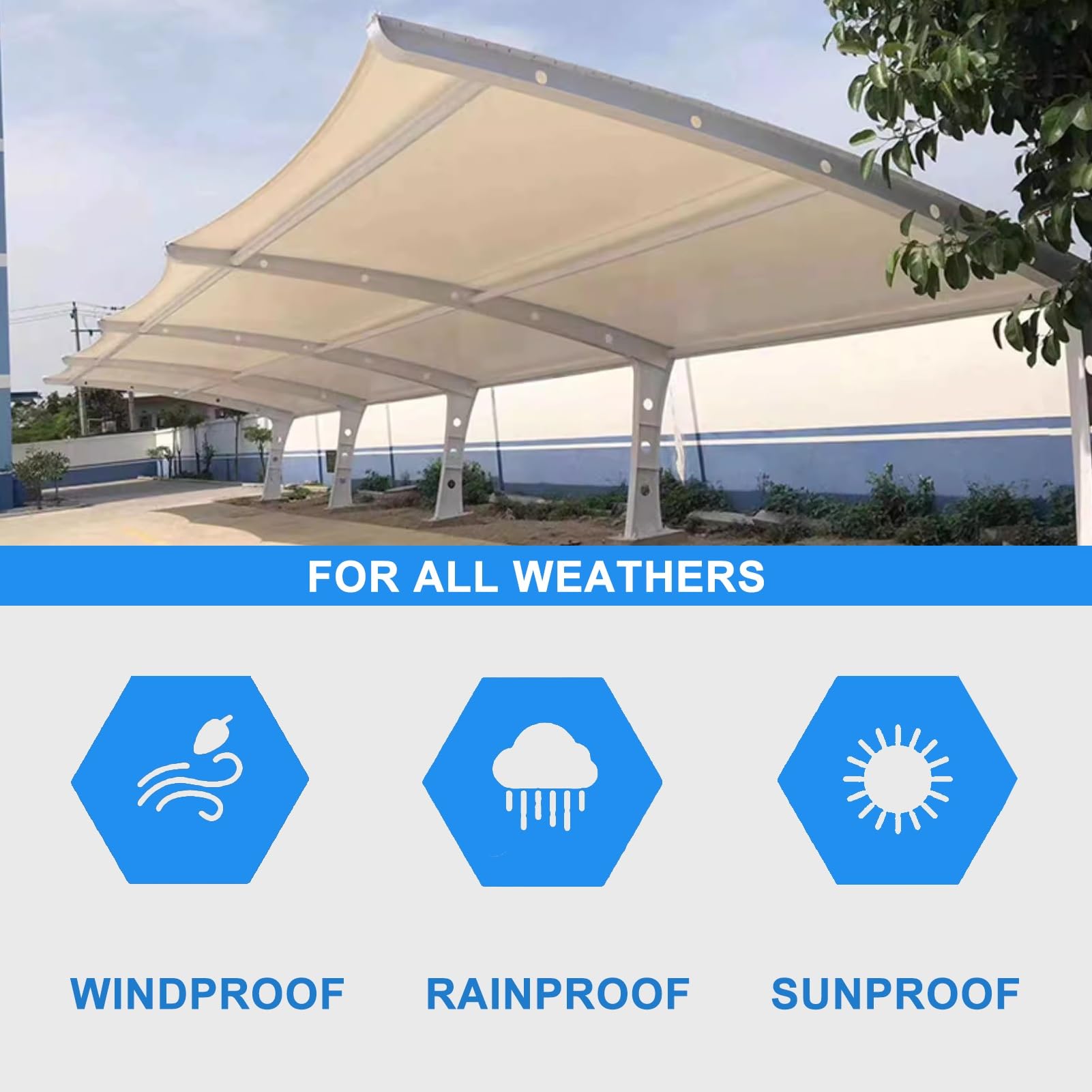 Lona blanca impermeable resistente de 1,8 x 2 m con ojales, lona duradera para exteriores, camping, cubierta y protección para todo tipo de clima