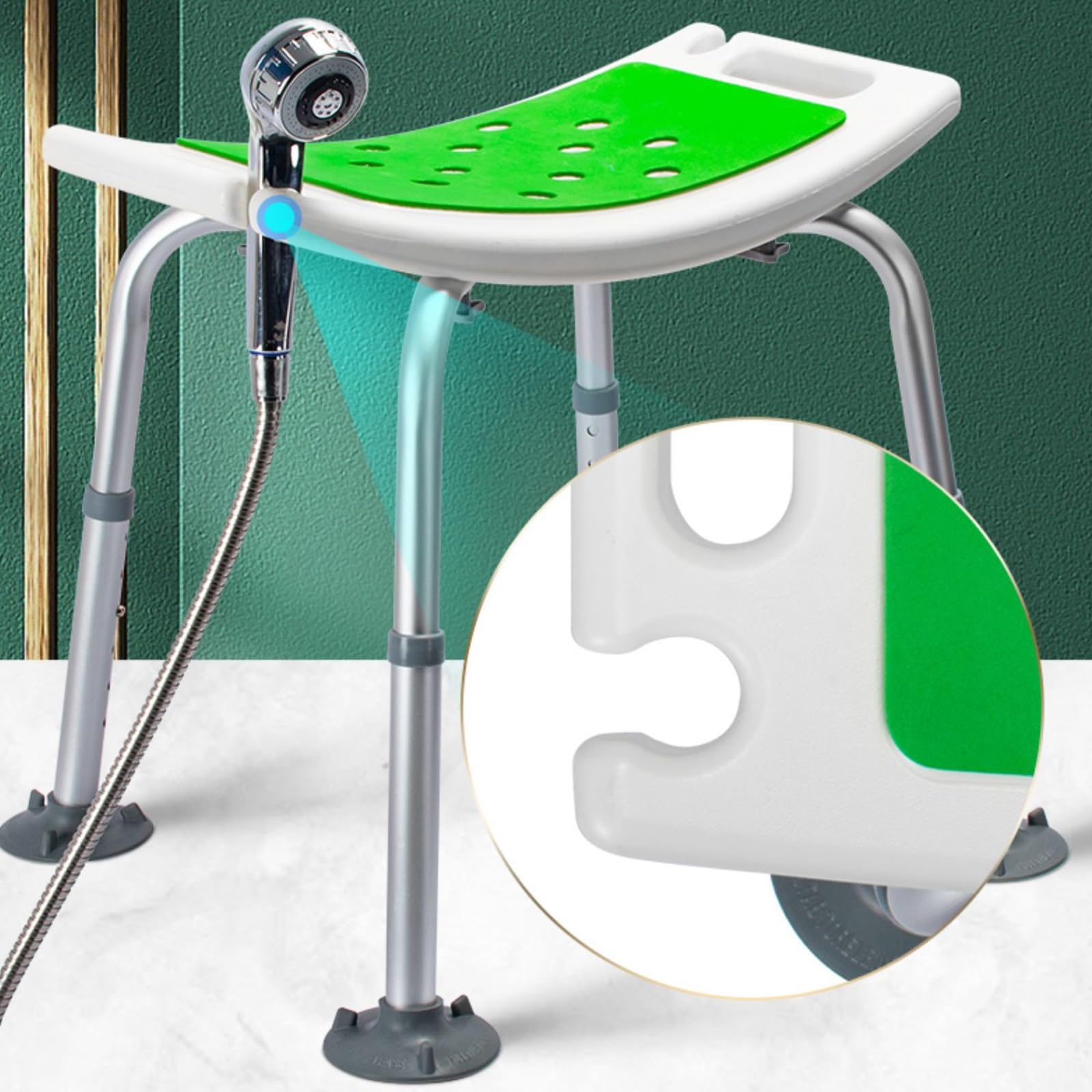 Silla for Baño Y Ducha Ajustable De con Manija De Ducha con Ayuda De Succión Gratuita, Banco Grande Antideslizante, Asiento De Taburete De Bañera con Patas De Aluminio