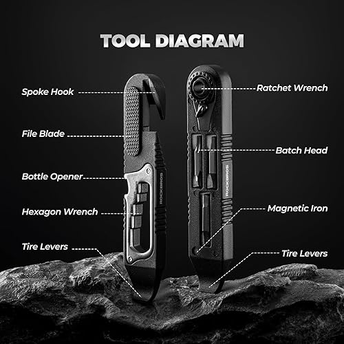 Miniatura 3 de ROCKBROS Llave de trinquete para bicicleta, kit de herramientas de bicicleta multifuncional 14 en 1, kit de herramientas de reparación de neumáticos