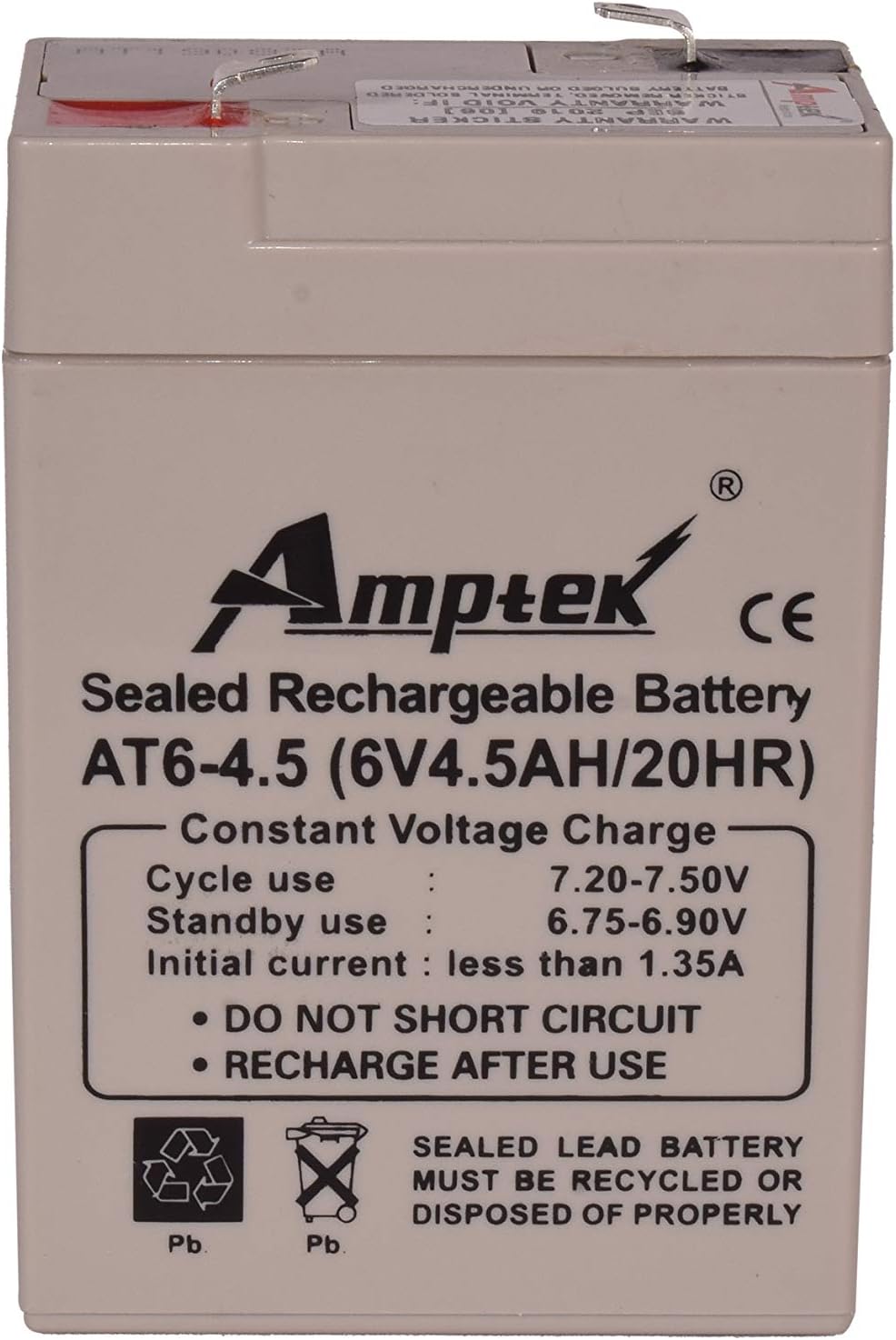 Amptek AT6-4.5 6V 4.5AH SMF/VRLA Battery | Sealed Lead Acid Battery | Strong ABS | Wide Temperature Range | Battery for Electronic Weighing Scales | Medical Electronic Test Equipments