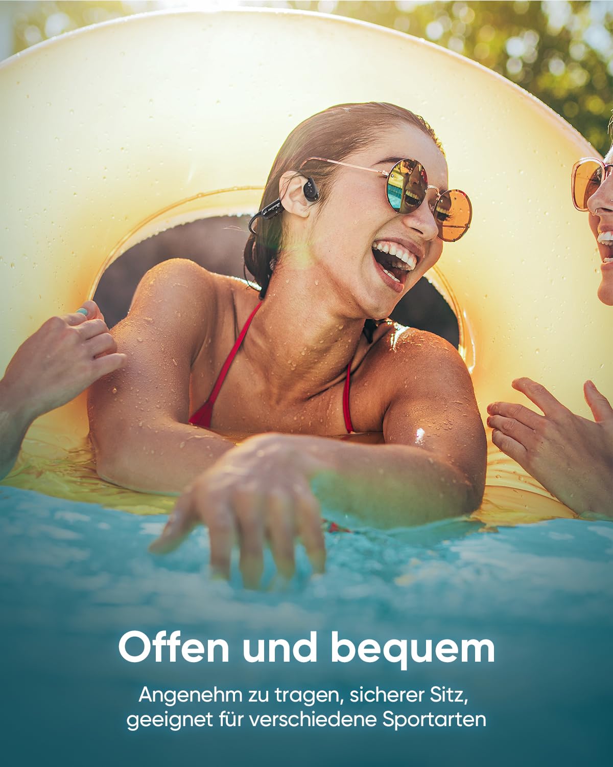 Guudsoud Casque de Natation, étanche IP68, avec Lecteur MP3, mémoire de 32 Go, Bluetooth 5.4, Casque de Sport Ouvert pour la Course, Le Cyclisme, Le Surf, Le Fitness
