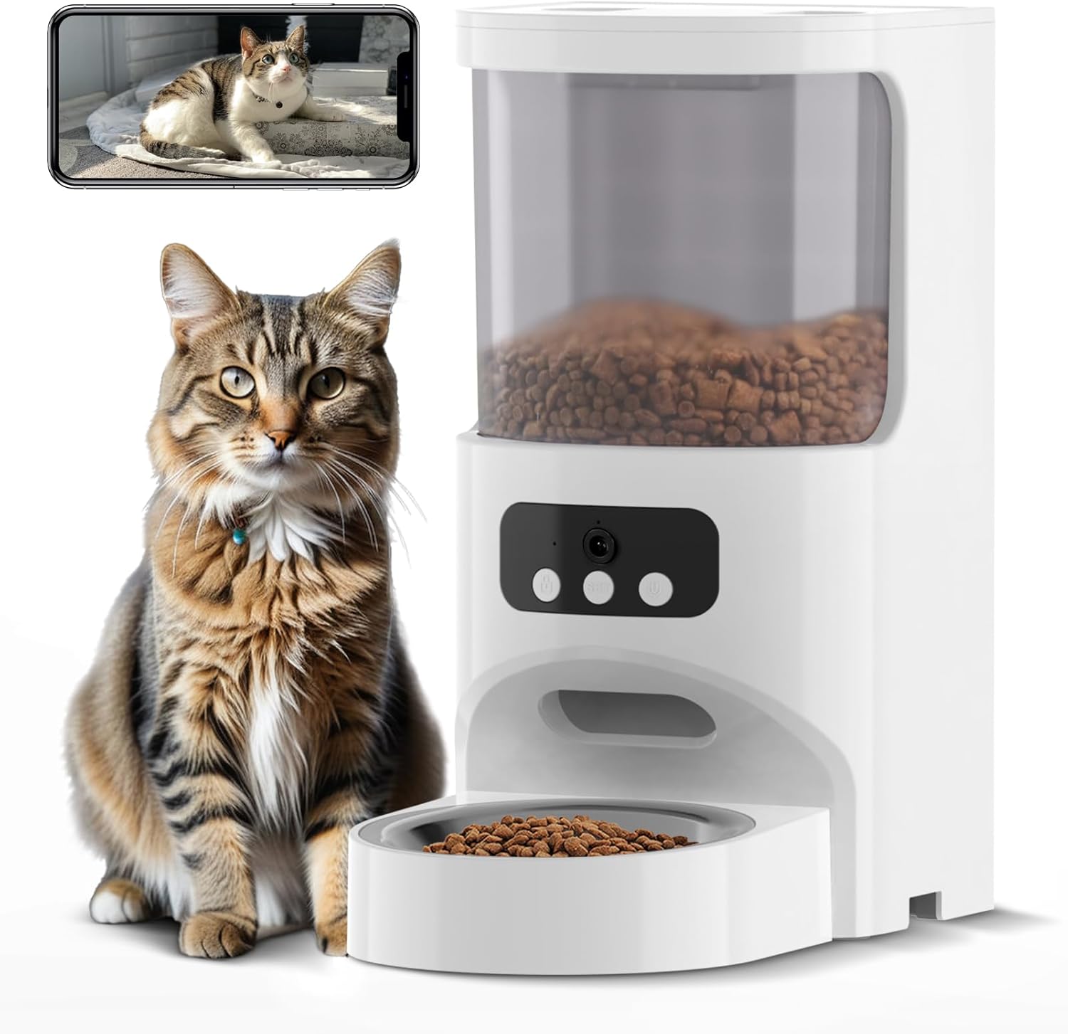 Automatic Cat Feeder with Camera 5G&2.4G WiFi Pet Feeder 1080P HD Cat Food Dispenser with Night Vision Timed Smart App Dog Food Dispenser with 2-Way Audio for Cat & Dog,Detachable for Easy Clean