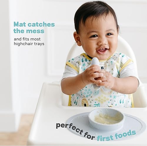 Miniatura 6 de ezpz Tiny Bowl (gris) - Cuenco de silicona para bebé con succión durante 6 meses + - Mantel individual integrado - First Foods + Baby Led Weaning -