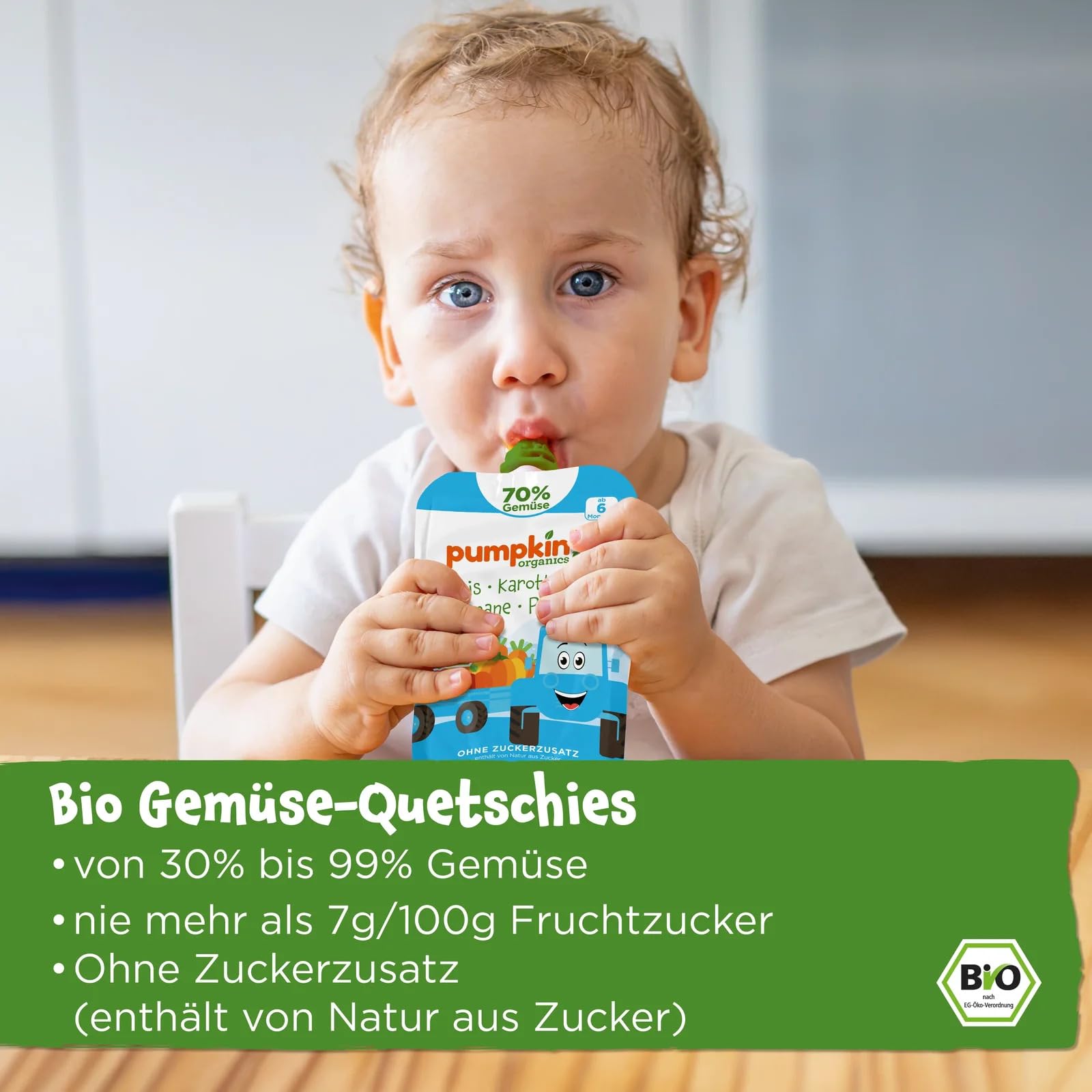 Pumpkin Organics Bio Gemüse-Quetschie Probierpaket - 30 Quetschbeutel mit 30-99% Gemüse - ab 6 Monaten - 100% Bio, ohne Zusatzstoffe - Beikostsnacks