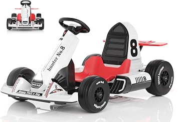 XJD 24V 7Ah Battery Electric Go Kart with Adjustable Seat, Powered Pedal Go Karts for Kids Youths Christmas Birthday Gifts for 3 Years and Up 7.5MPH White Black, 24V