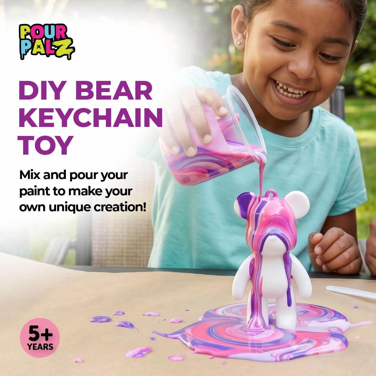 Mini Paint Bear Keychain Pouring Craft DIY Kit, Design Your Own Personalized Bear Keepsake, Creative Art Experience & Screen-Free Activity Gift for Kids, Teens & Craft Lovers, Purple