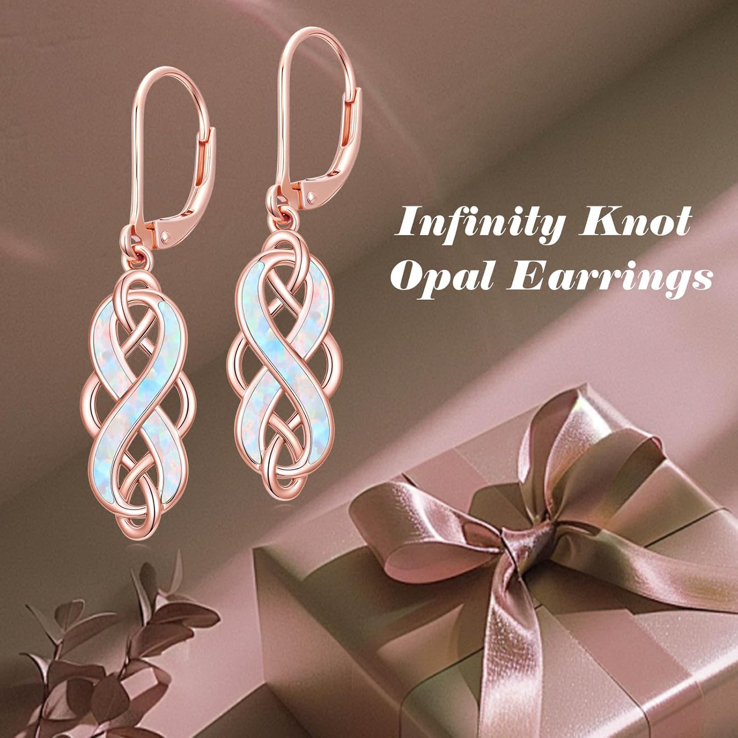925 Sterling Silver Celtic Knot Opal Earrings Infinity Dangle Earrings Irish Jewelry Birthday Mothers Day Gifts for Women