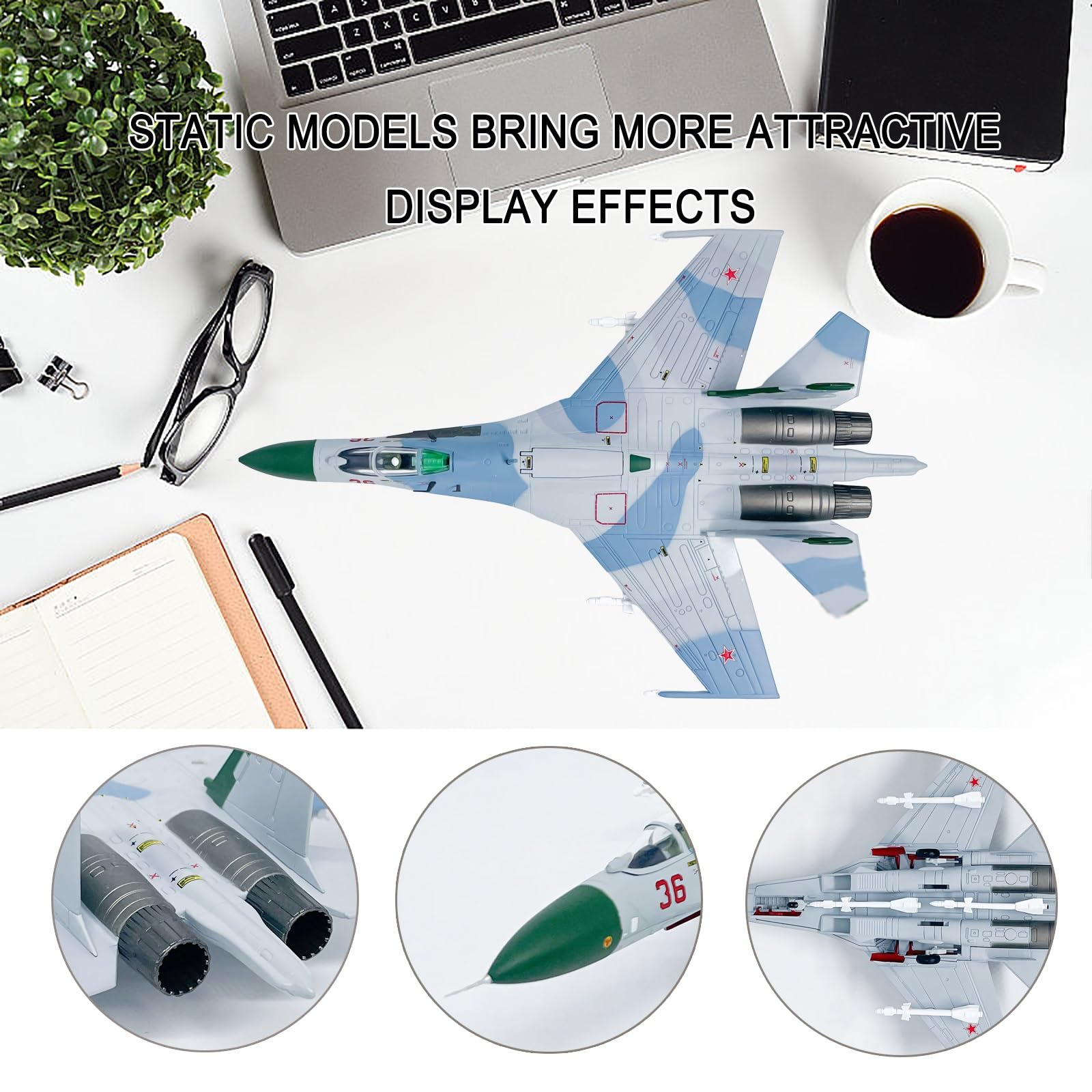 Caccia russo SU-27 in scala 1:100, modello aereo caccia militare lega pressofusa, aereo preassemblato collezione con espositore, decorazione realistica for desktop, for adulti, appassionati
