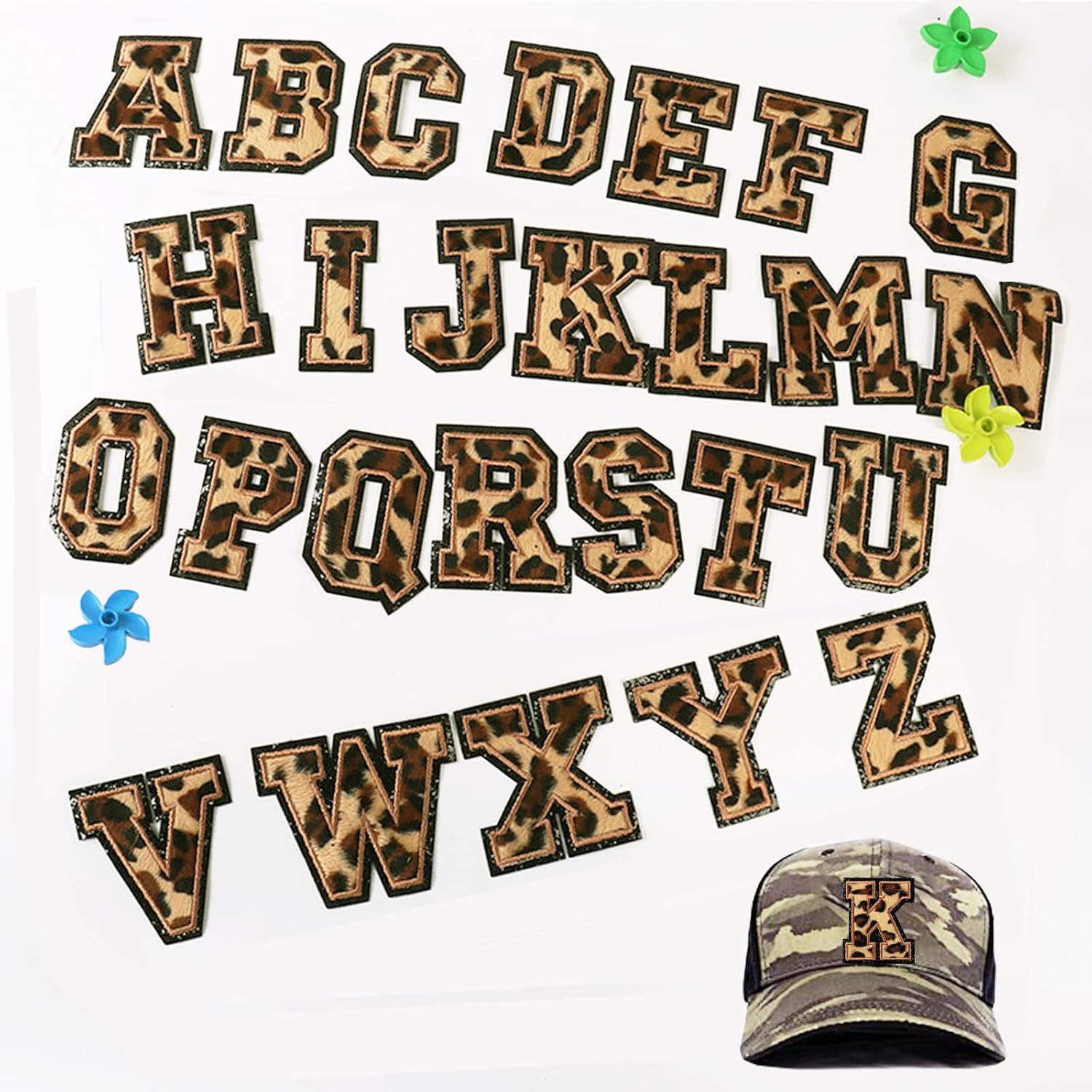 26 PCS Chenille Letter Patches, Leopard Gold Letter Patch, Glitter Patches