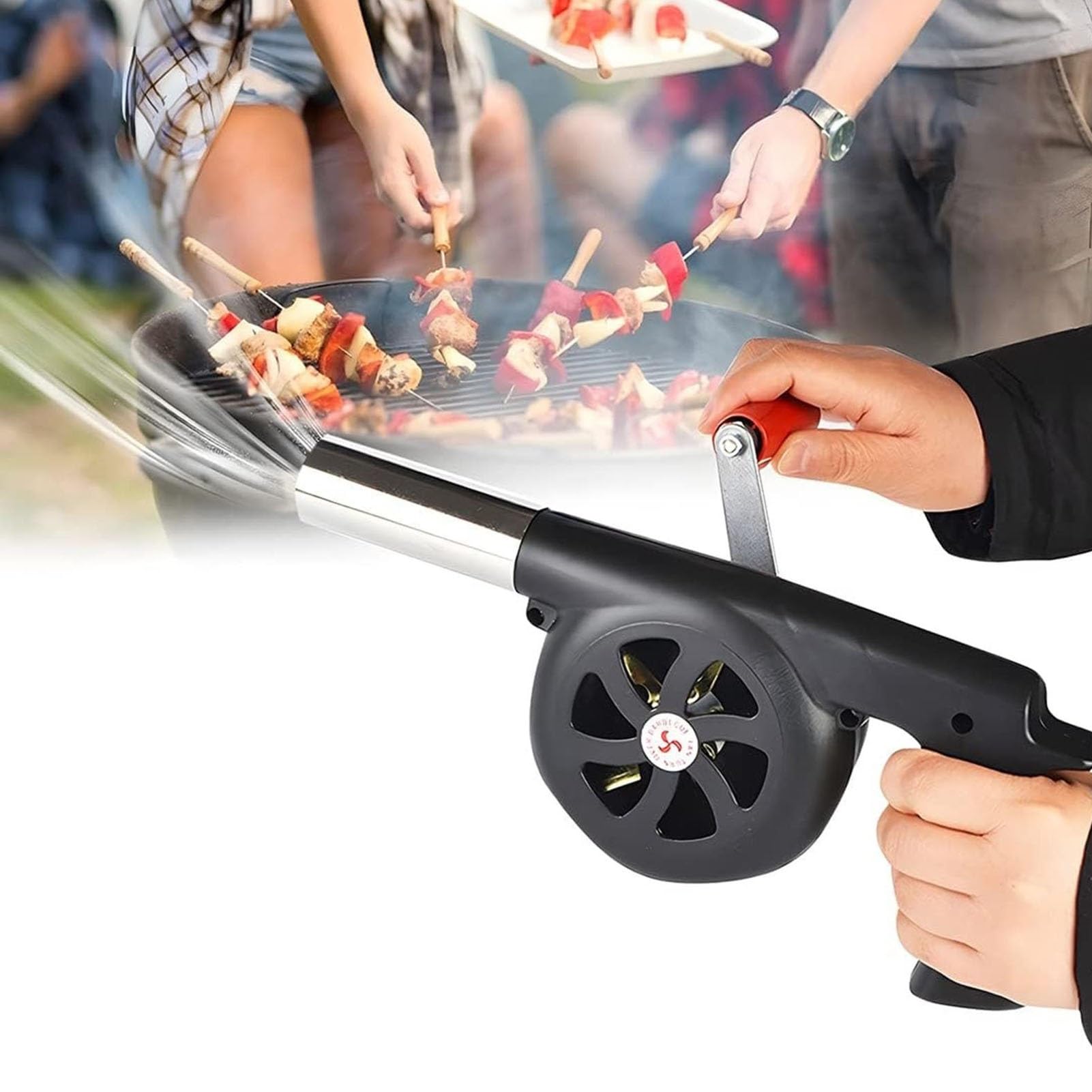 Akcesoria do grilla, ręczna dmuchawa do grilla Iron Gear - ręczny wentylator do popcornu Iron Gear, przenośny mini ręczny ręczny rozrusznik do szybkiego rozpalania ognia,