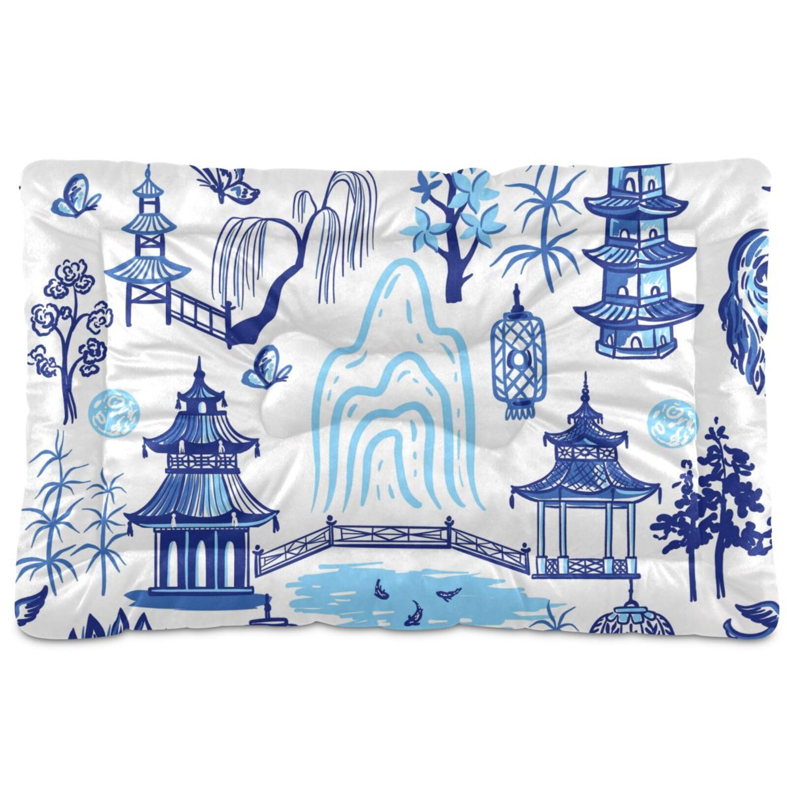Ultra Soft Pet Bed Washable Dog Bed Crate Mat for Dogs Fleece Dog Crate Kennel Pad Cat Pet Bed Liner 24x18in Chinoiserie Landscapes with Pagodas