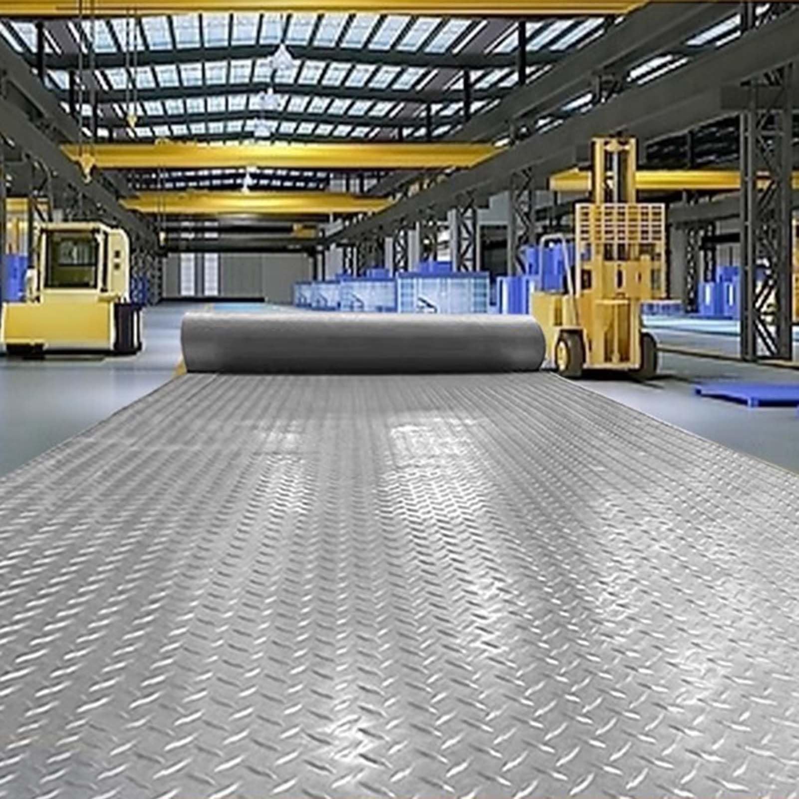 Gummimatte Wasserdichte Werkstatt-Garagen-Bodenmatte, Strapazierfähig, Großer Gummi-Garagenteppich Unter Dem Auto, Verdickte, Rutschhemmende Anhänger-Bodenmatte mit Rautenmuster(Gray,1.4x4.5m/4.6x14.8