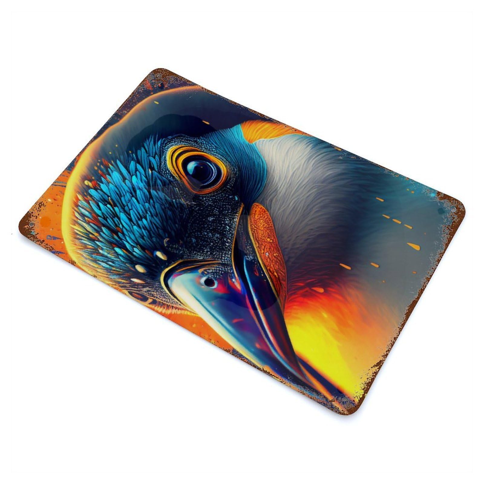 Penguin Colorufl Animal Vintage Wall Sign 11.8"x7.9", Rust Effect Metal Decor for Farmhouse, Kitchen And Entryway Decor