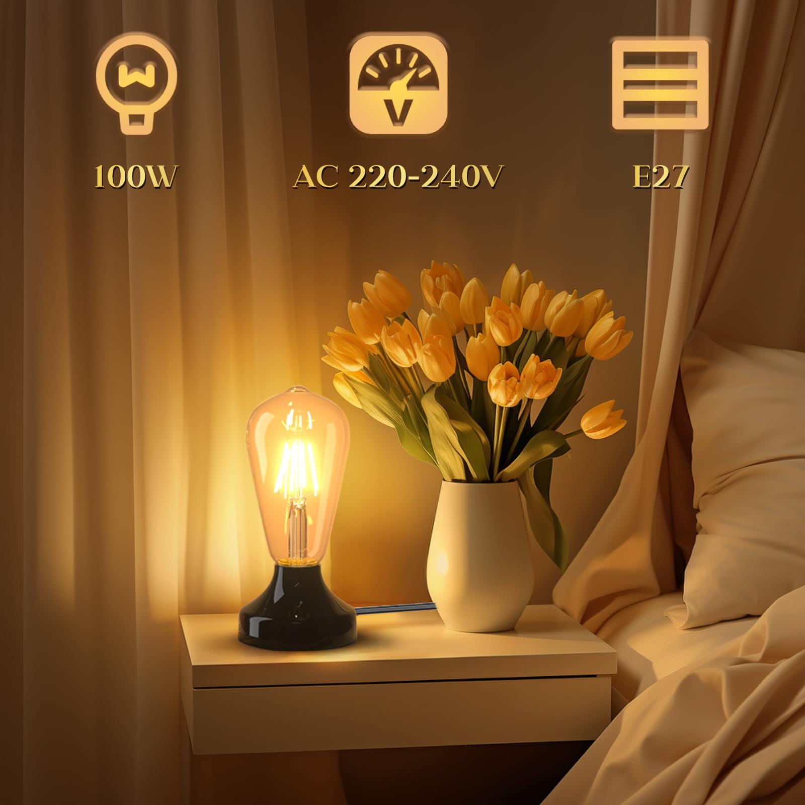 uchwyt na żarówkę E27 z wtyczką brytyjską i przełącznikiem, maksymalnie 100 W, kabel 1,8 metra, zabytkowy uchwyt na żarówkę E27 do oświetlenia domowego, dekoracja, prąd zmienny, bez żarówki