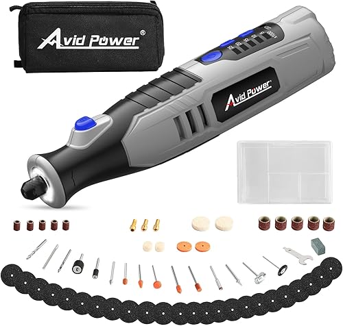 AVID POWER Herramienta rotativa inalámbrica de 2.0 Ah 8V, herramienta giratoria recargable, 4 luces LED delanteras, 5 velocidades, 60 accesorios