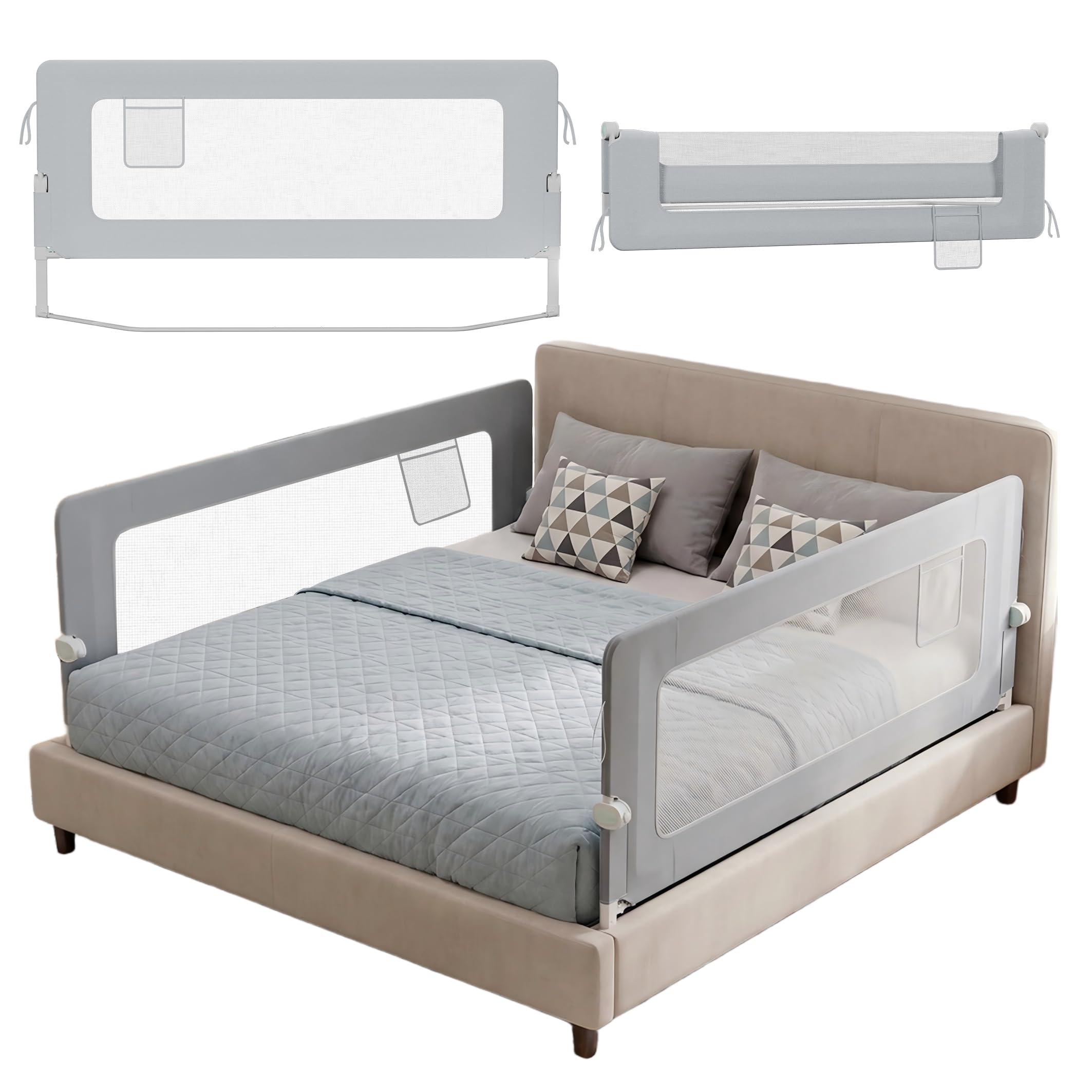 XMTECH 1 barrière de lit pour enfants de 18 mois à 5 ans, protection anti-chute, pliable, portable, pour tout-petits, de 18 mois à 5 ans, grise, 200 cm